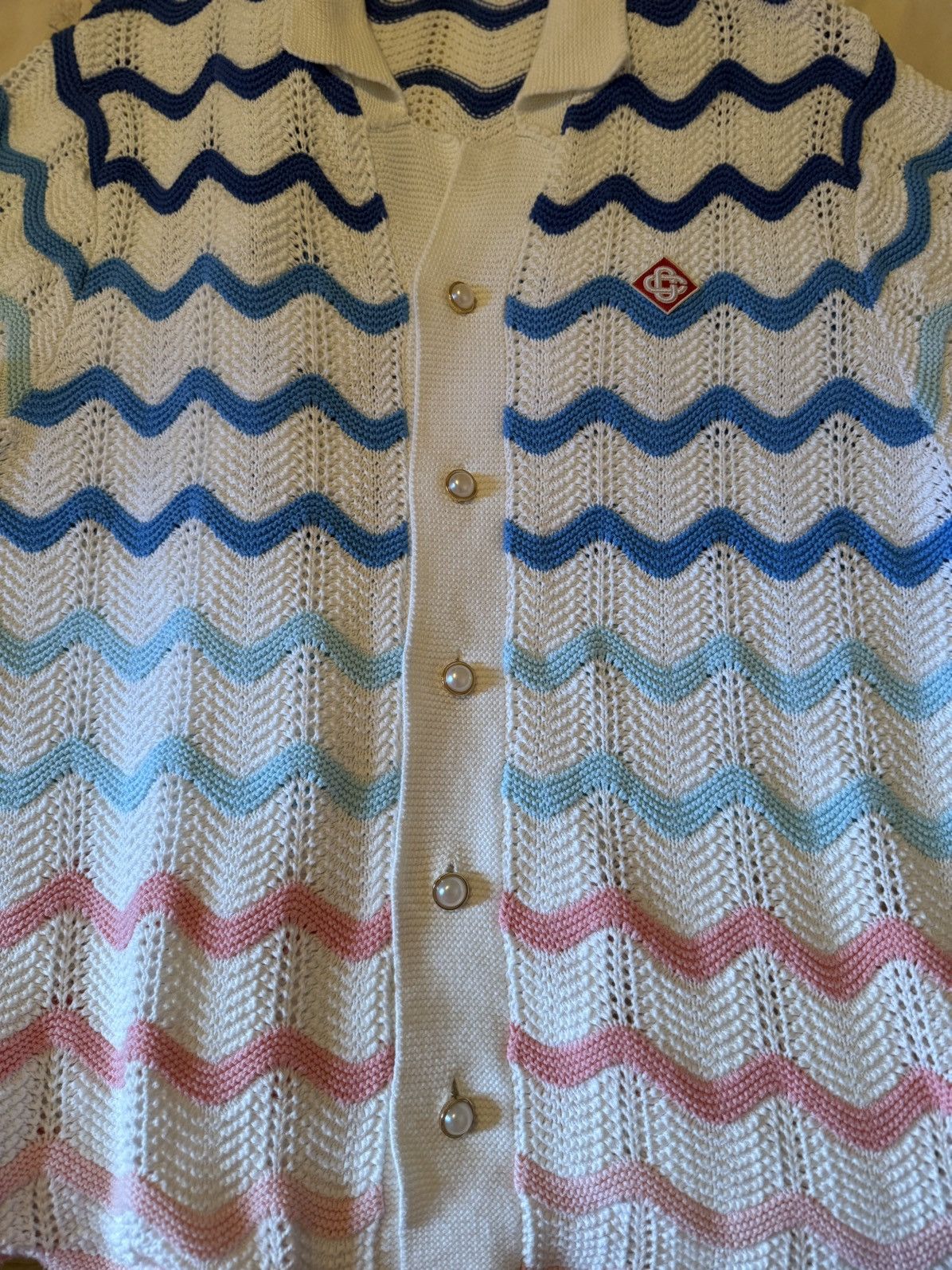 Casablanca Wave Crocheted Cotton Shirt (sz XL)