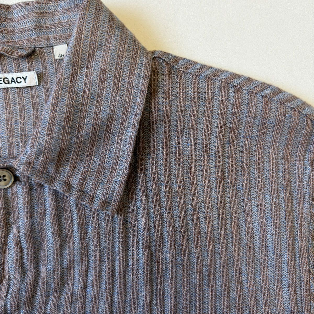 Our Legacy Blue/Tan Woven Striped Linen Box Shirt Size US M / EU 48-50 / 2 - 6 Thumbnail