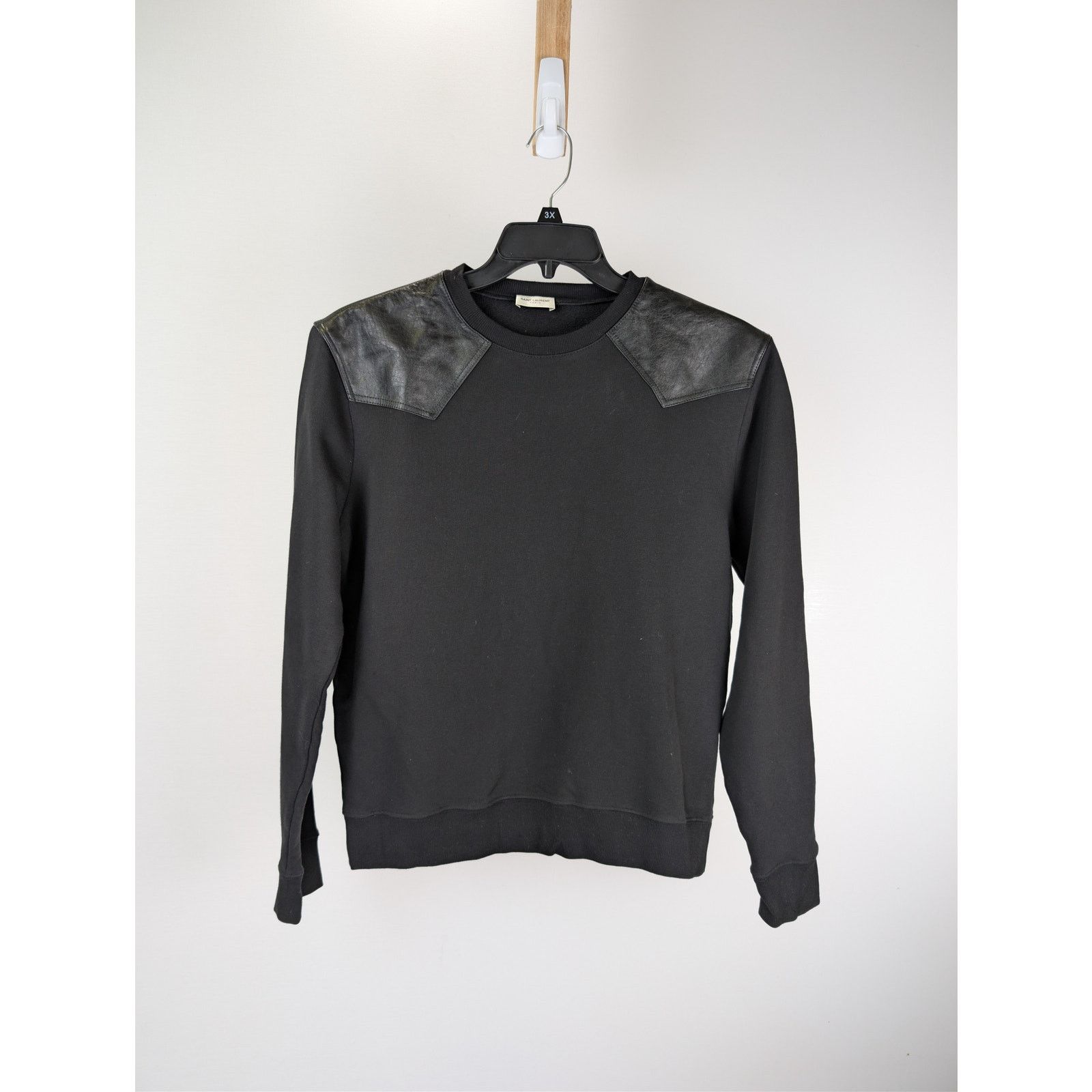 Saint Laurent Paris o1rshd1 CC20 cotton crewneck sweatshirt with lamb leather Size US M / EU 48-50 / 2 - 1 Thumbnail
