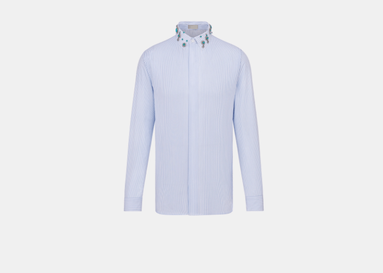 o1w1db10525 483C57 Cabochon Collar Shirt in White/Blue