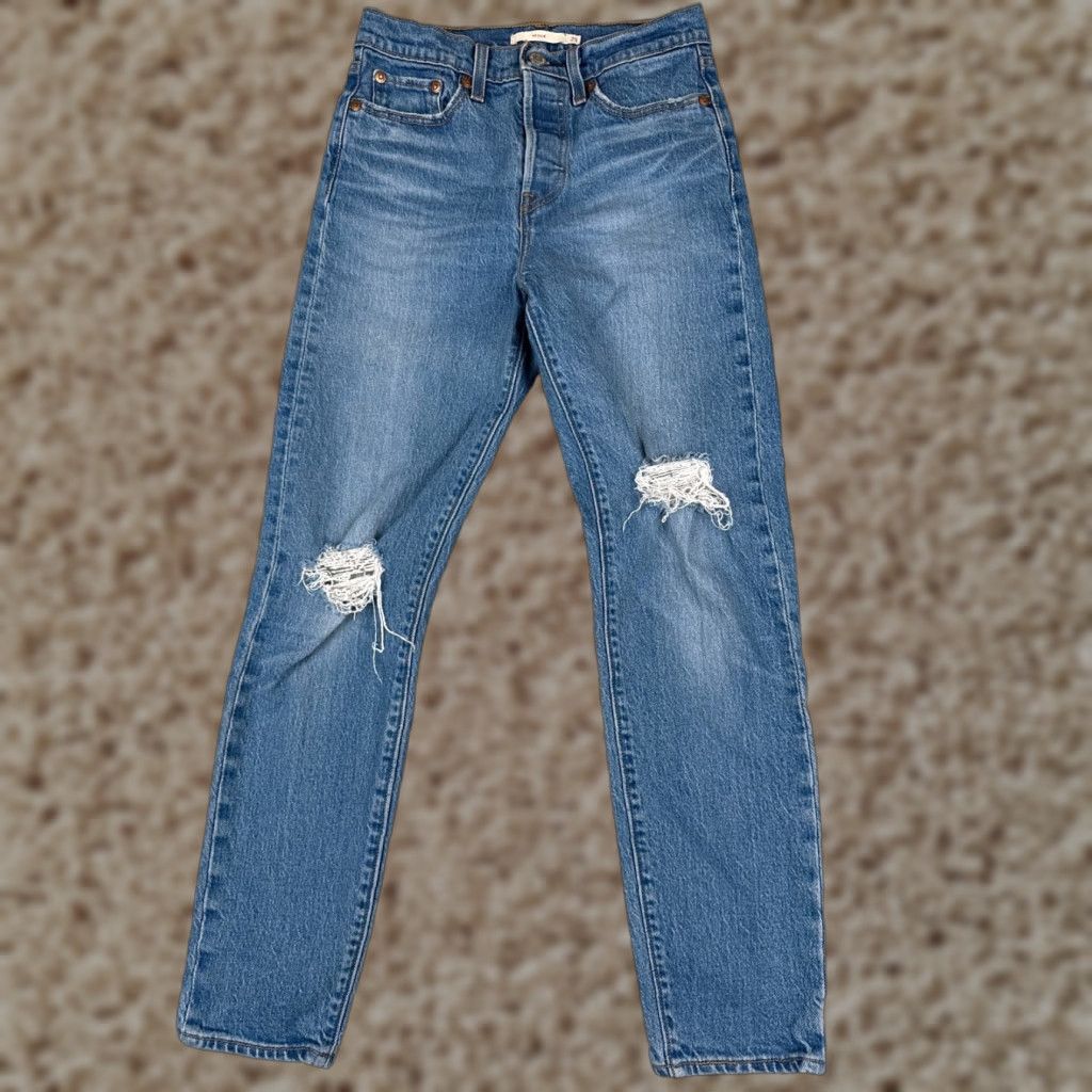 Levi's Levis Premium Jeans Women 25 Blue Denim Wedgie Distressed Big E 25x26 Size 42" / US 20 - 1 Thumbnail