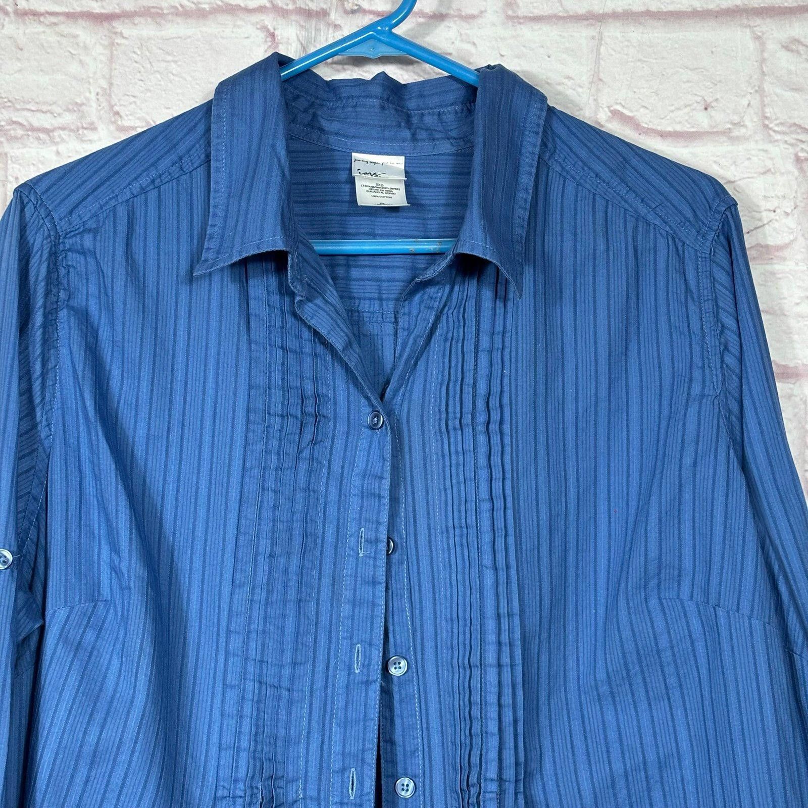 Other Just My Size 2X Blue Striped Blouse Size XXL / US 16-18 / IT 52-54 - 2 Thumbnail