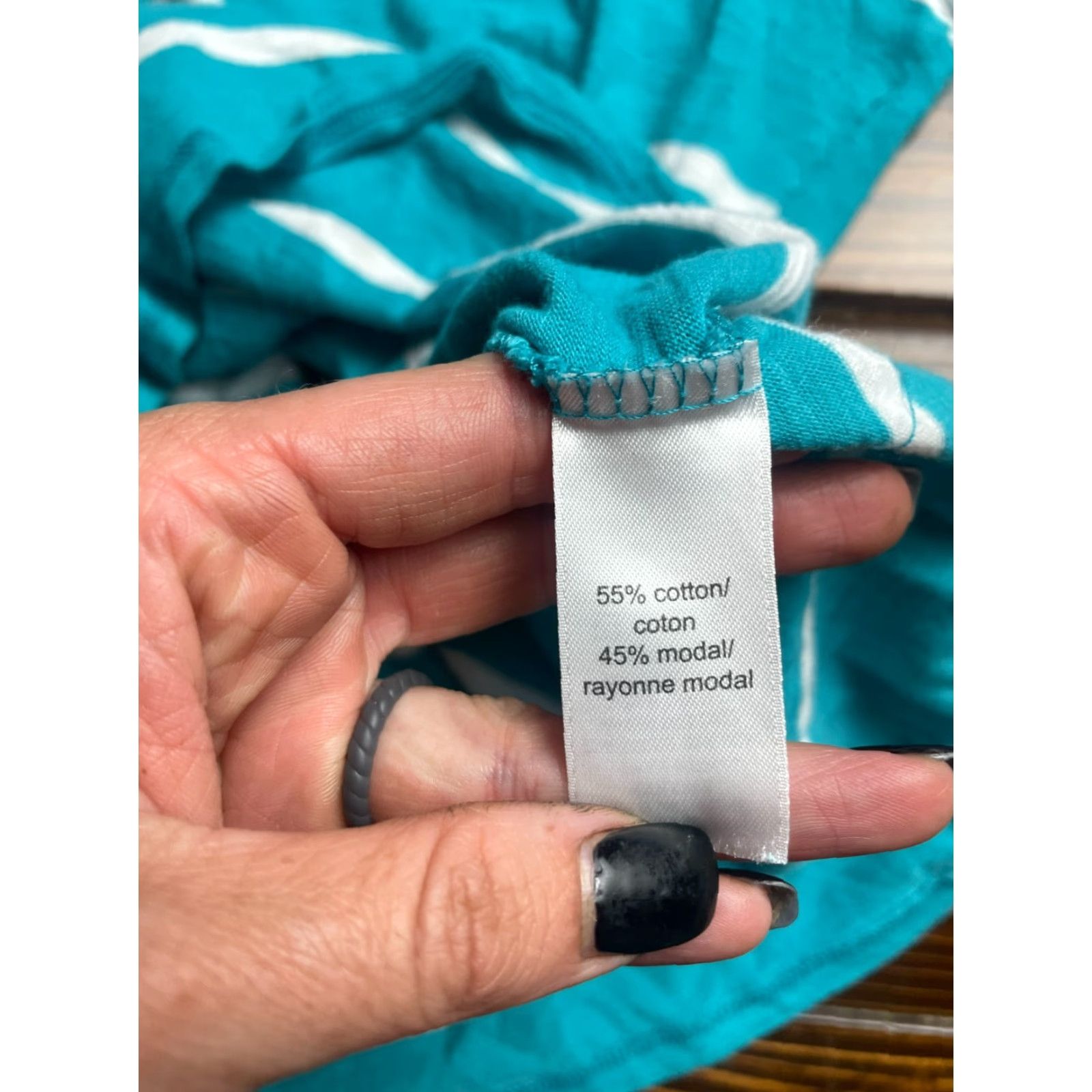 Vintage Maurices Shirt Women's Plus Size 1X Turquoise White Striped Round Neck Tee Shirt Size XL / US 12-14 / IT 48-50 - 7 Thumbnail