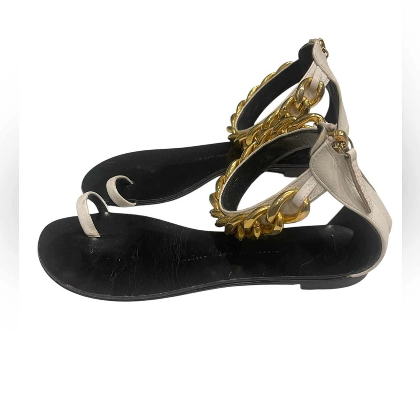 Giuseppe Zanotti Giuseppe Zanotti Bicolor Chain Ankle Strap Flat Sandal 38 Size US 7.5 / IT 37.5 - 1 Thumbnail
