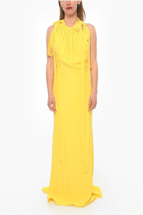 image of Alexander Mcqueen Neck Drawstring Bare Back Maxidress in Yellow, Women's (Size XS)