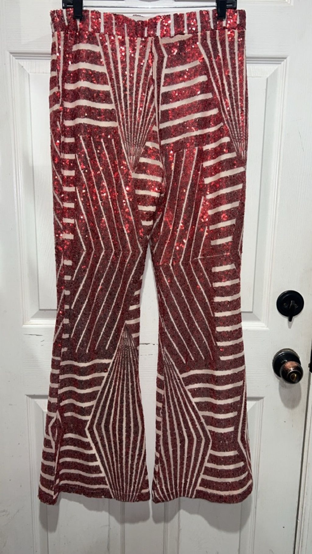 The Unbranded Brand Women's Red & Beige Sequin Flare Pants XL Size 38" / US 16 / IT 52 - 3 Thumbnail