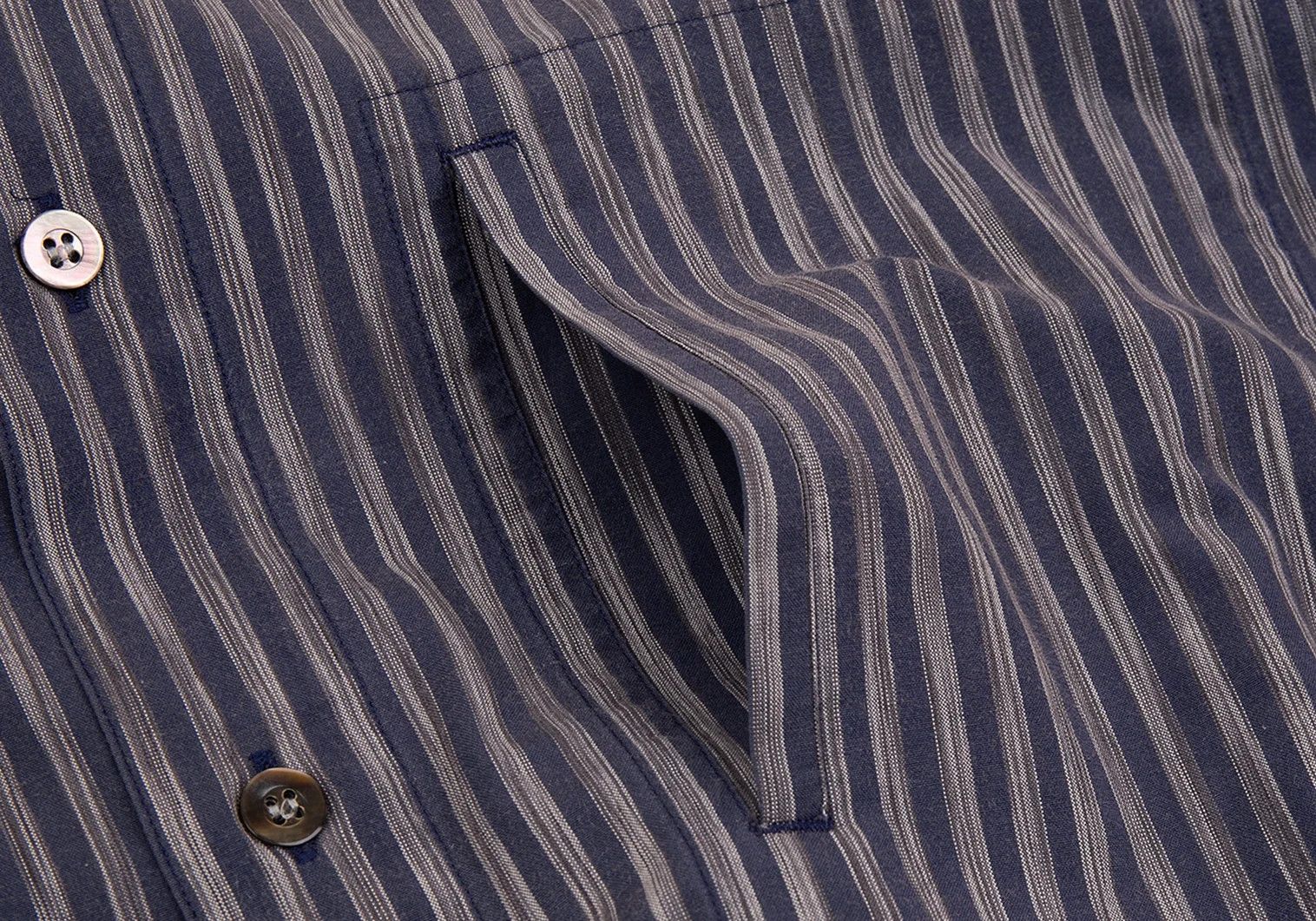 Issey Miyake Cotton Stripe Mao Collar Shirt in Navy Gray, Size L Size US L / EU 52-54 / 3 - 6 Thumbnail