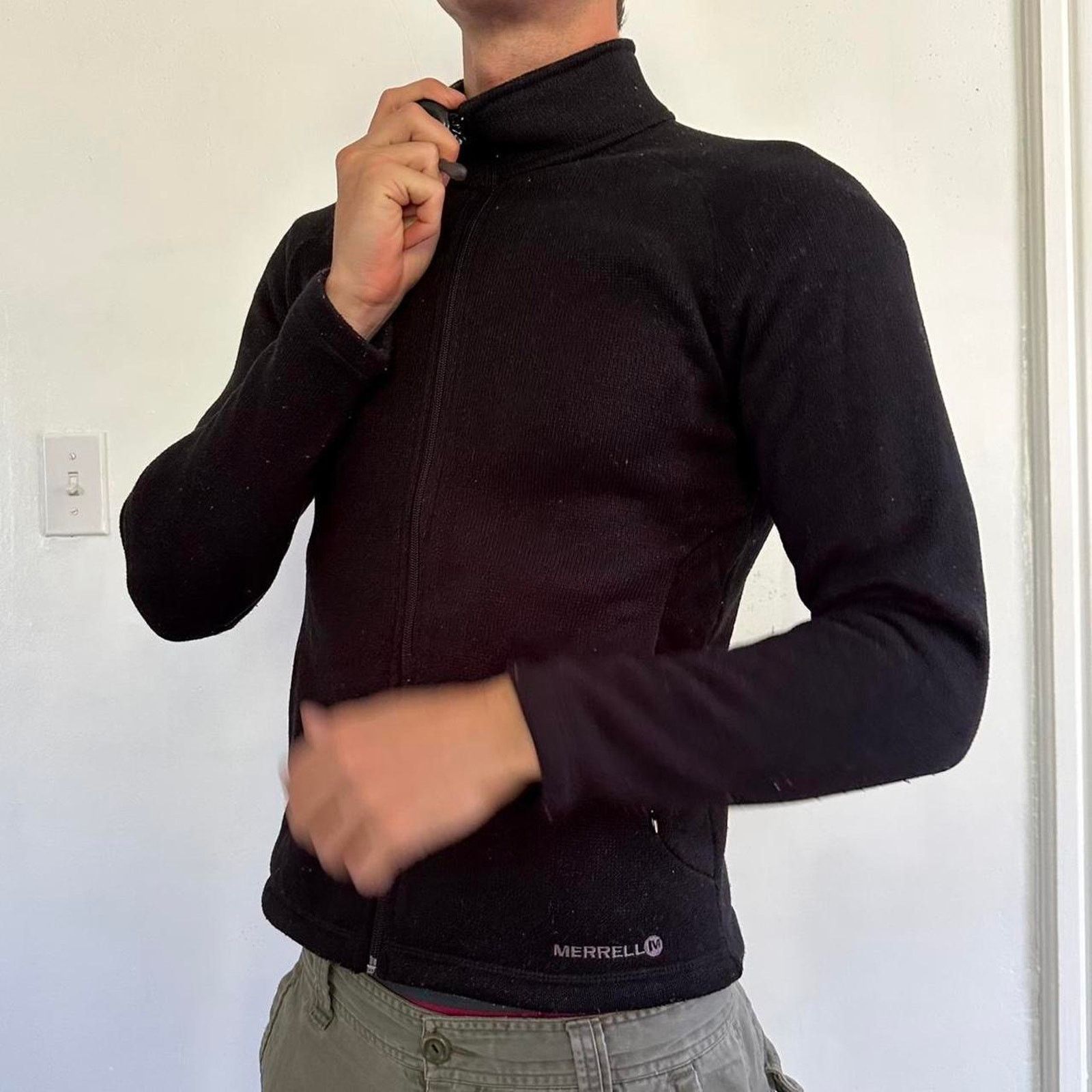 Merrell × Vintage Black Merrell Fitted Sporty Outdoors Zip Up Fleece Jacket Size S / US 4 / IT 40 - 1 Thumbnail