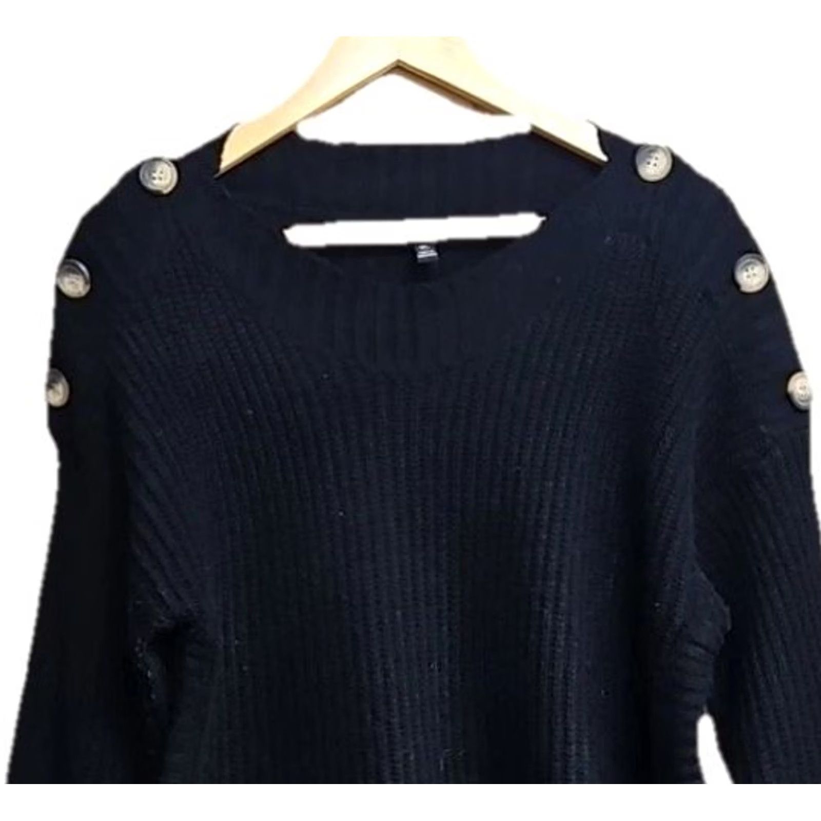 Vintage VINTAGE? No. Timeless Ribbed Knit Women’s XL Black Classic Pullover Sweater Button Shoulder Size XL / US 12-14 / IT 48-50 - 2 Thumbnail