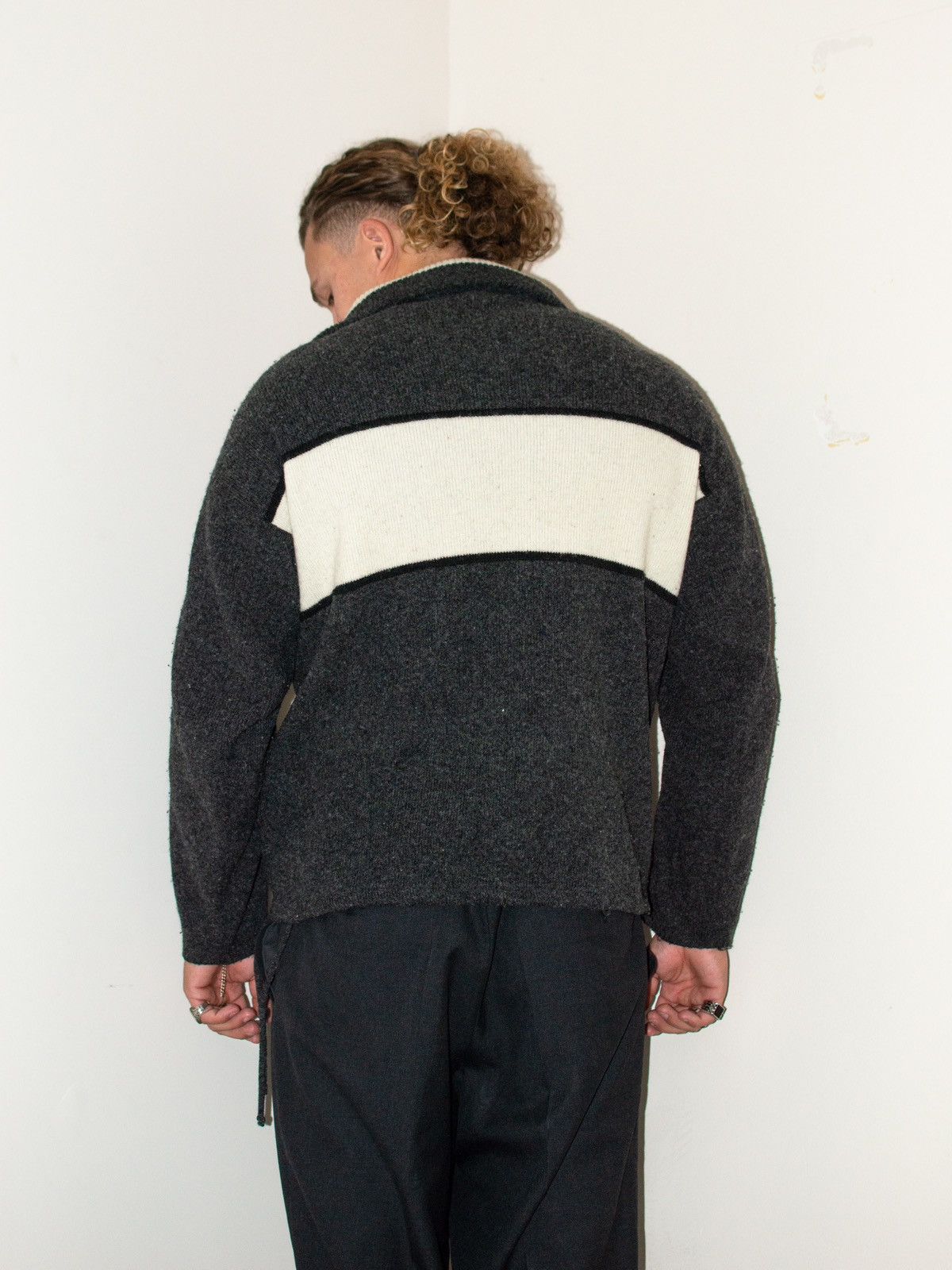 Designer × Vintage Vintage Cream/Grey faded chunky Knit 1/4 zip neck Fleece Size US M / EU 48-50 / 2 - 3 Thumbnail
