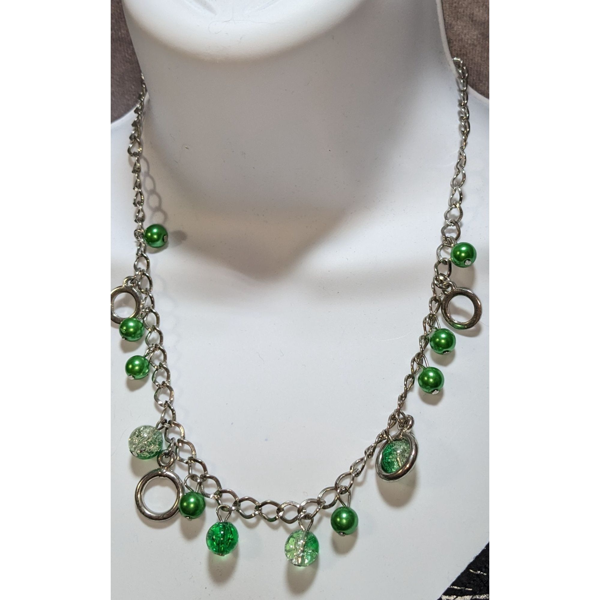 Other Green And Silver Tone Beaded Charm Necklace Size ONE SIZE - 3 Thumbnail