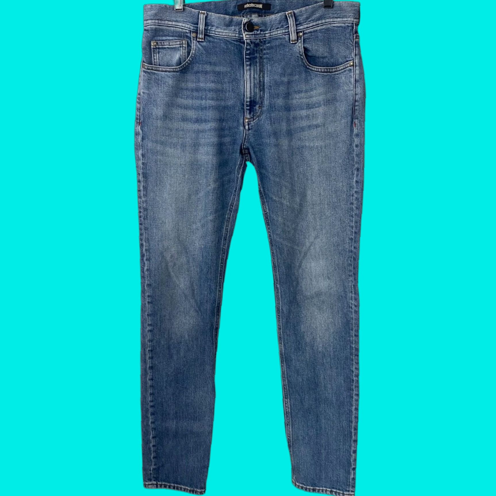 Roberto Cavalli VINTAGE Roberto Cavalli Firenze Slim-Fit Denim Jeans Blue Light Wash Men 32 Inseam 32 5-Pocket City Logo Designer Italy Size US 32 / EU 48 - 1 Thumbnail