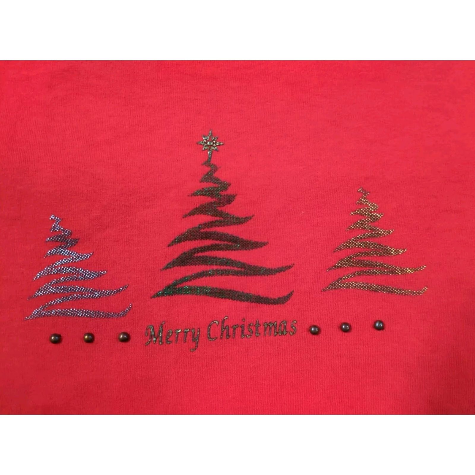 Vintage VINTAGE Merry Christmas Tree Red Delta Pro Weight Shirt L Mens Christmas 90s Beaded Glitter Size US L / EU 52-54 / 3 - 2 Thumbnail