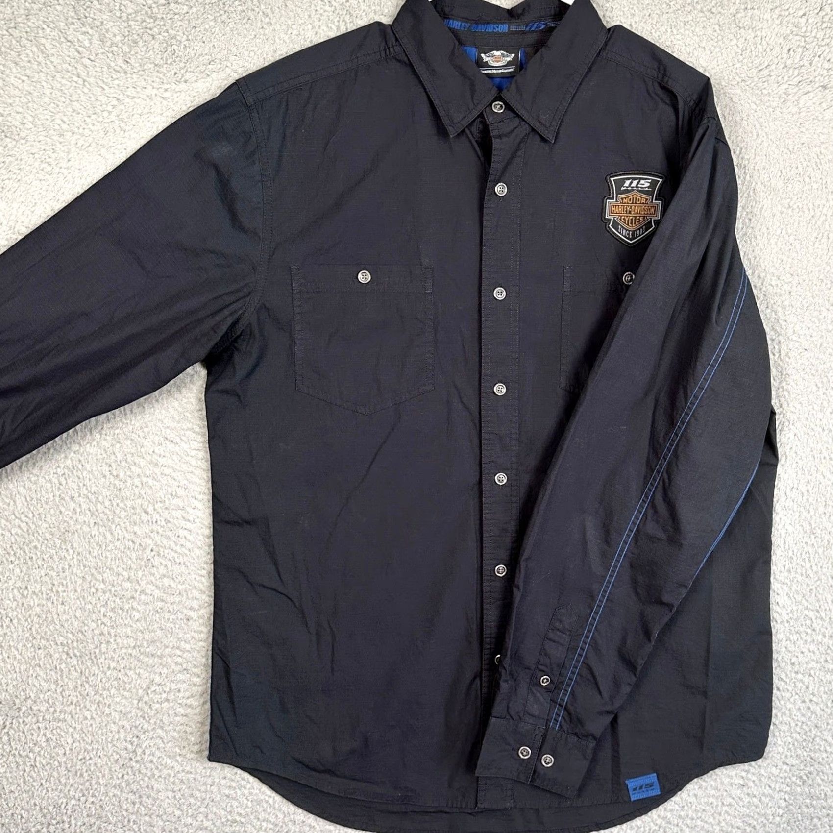 Harley Davidson Harley-Davidson Shirt Men L Black Button-Up Long Sleeve Ripstop with Embroidered Patch and Back Logo Size US L / EU 52-54 / 3 - 2 Thumbnail