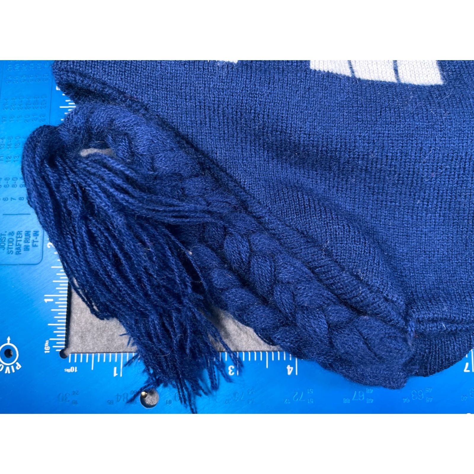 Vintage Dr Who Beanie Toque Adult One Size Blue Police Box Acrylic Ear Flap Tassel Pom Size ONE SIZE - 2 Thumbnail
