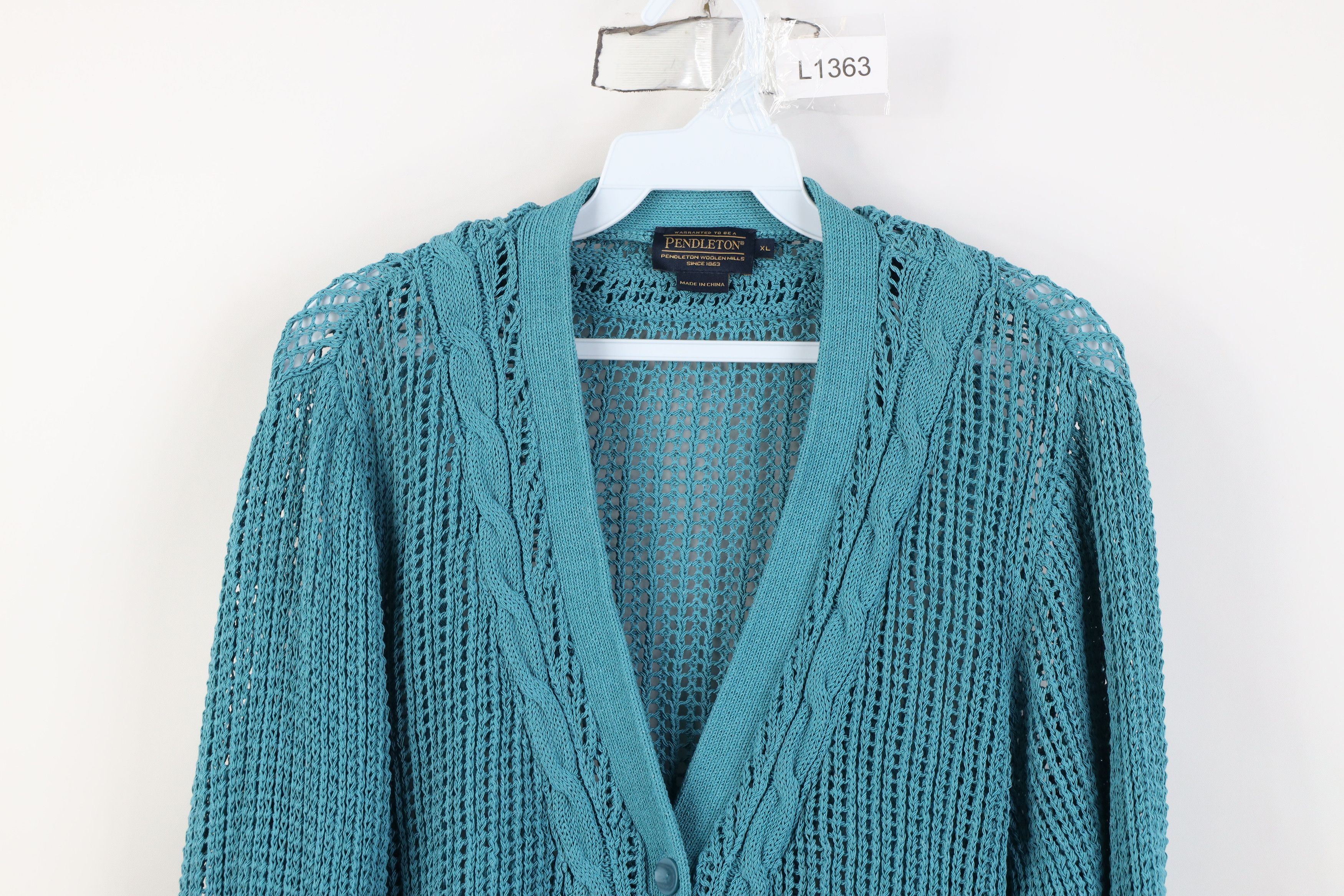 Pendleton Vintage Pendleton Chunky Cable Knit Cardigan Sweater Blue Size XL / US 12-14 / IT 48-50 - 2 Thumbnail