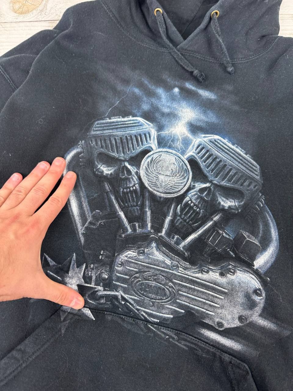 Vintage Spiral Hoodie Ghost Racer Skull Harley Davidson Moto Y2K 90s Size US L / EU 52-54 / 3 - 13 Thumbnail