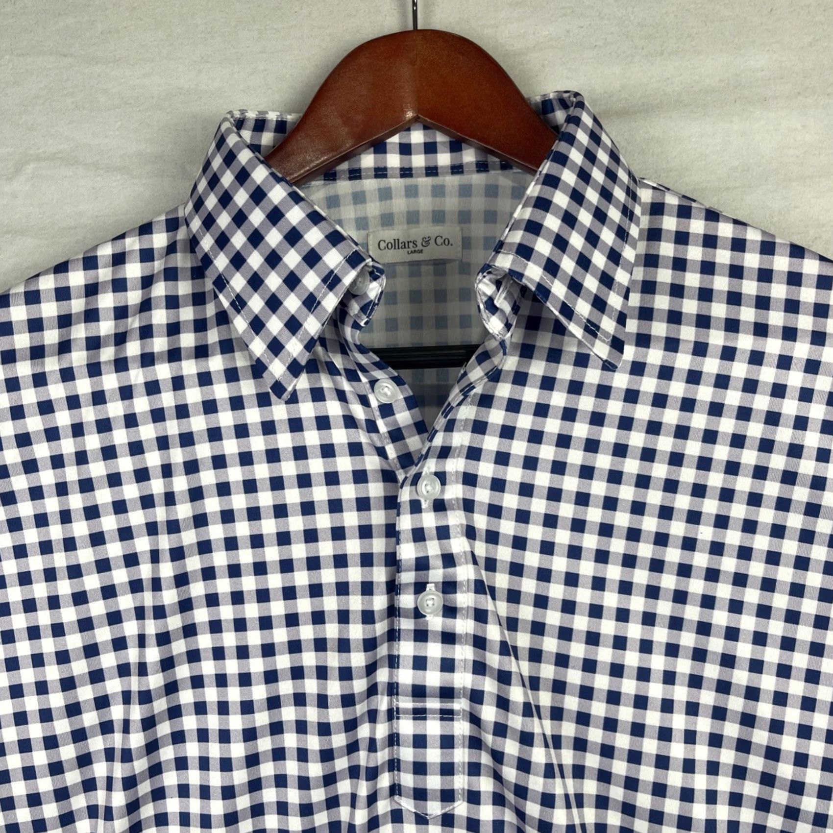 CO Collars & Co Polo Shirt Mens Large Blue Gingham Shirt Size 42R - 3 Thumbnail
