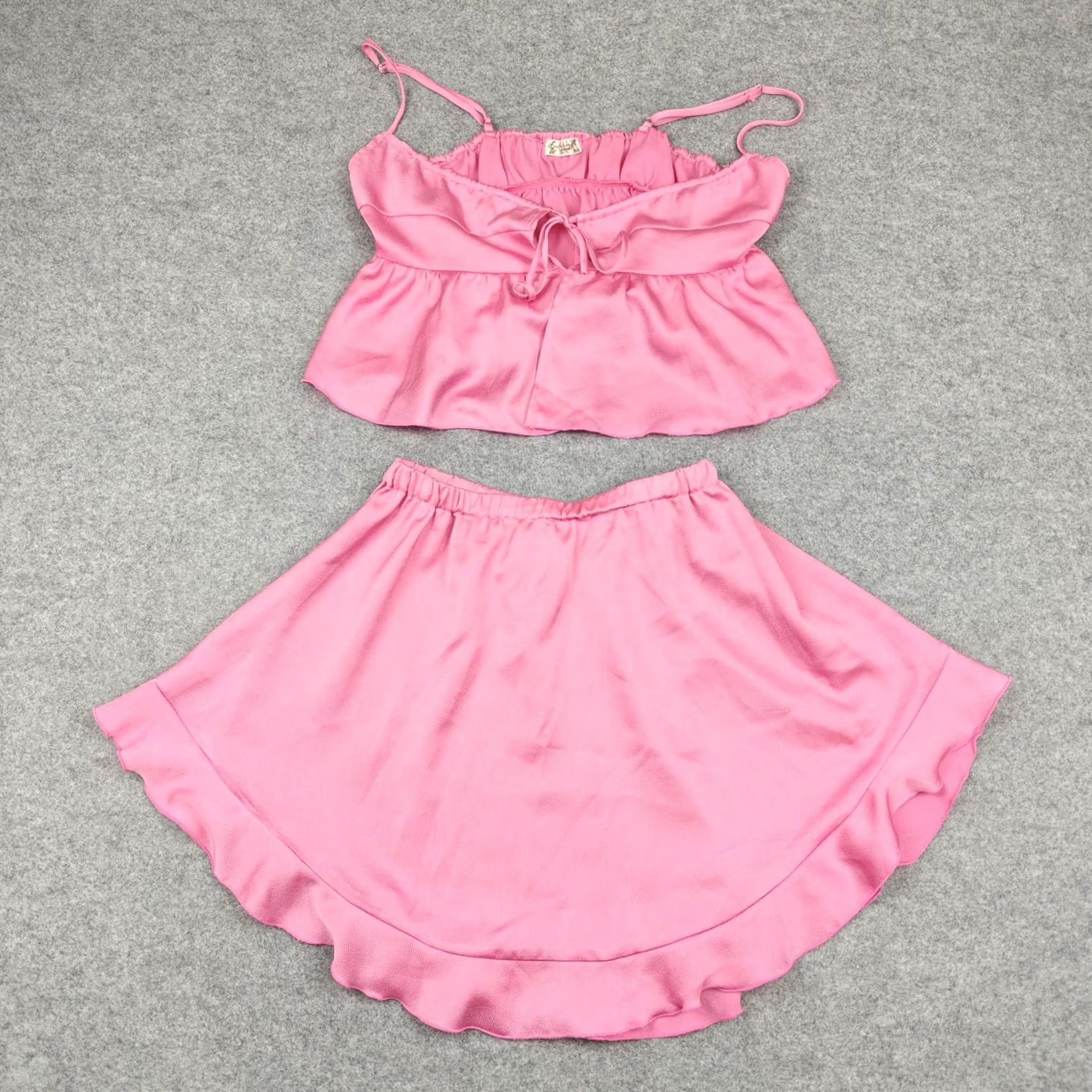 Free People Free People Pajama Set Womens XS Pink Satin Cami Ruffle Sleep Size 26" / US 2 / IT 38 - 2 Thumbnail