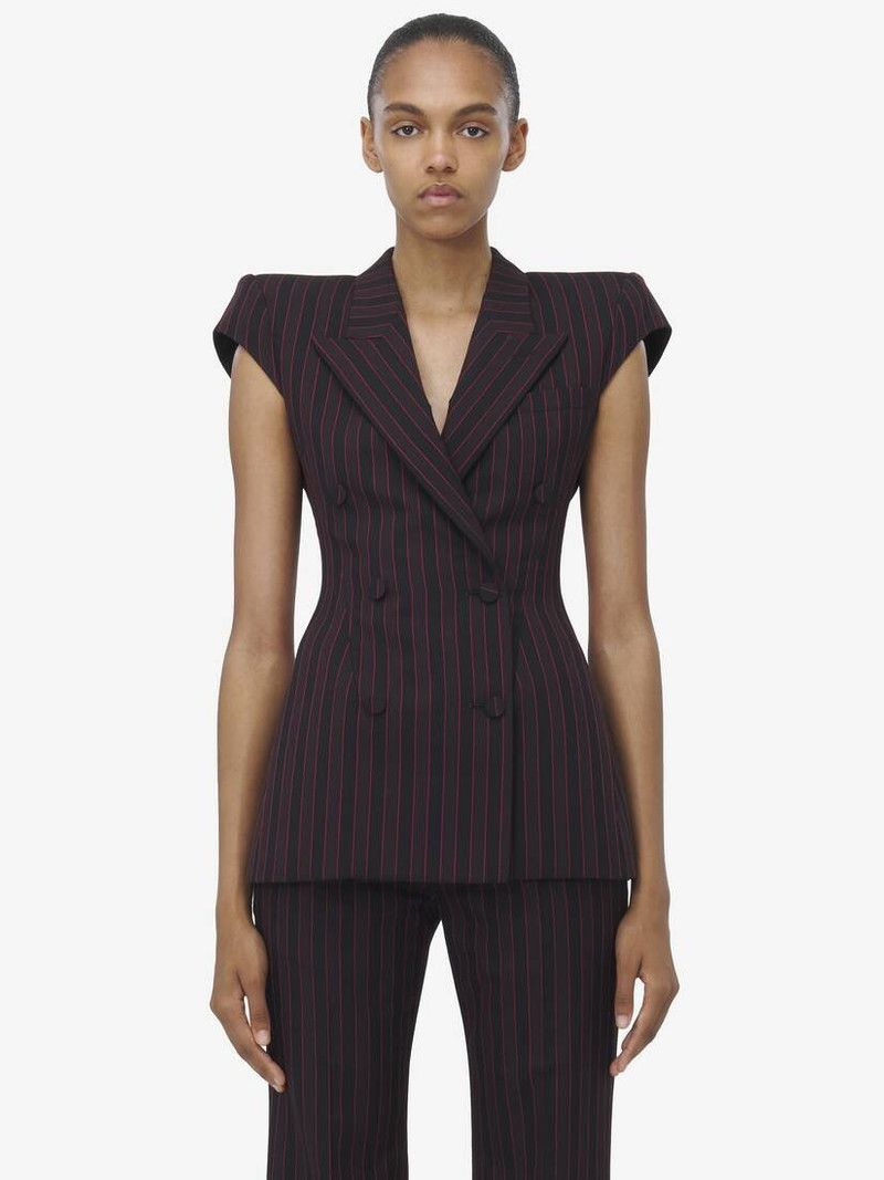 Alexander McQueen o1srvl11e0226 Pinstripe Sleeveless Jacket In Multicolor Size XL / US 12-14 / IT 48-50 - 2 Thumbnail