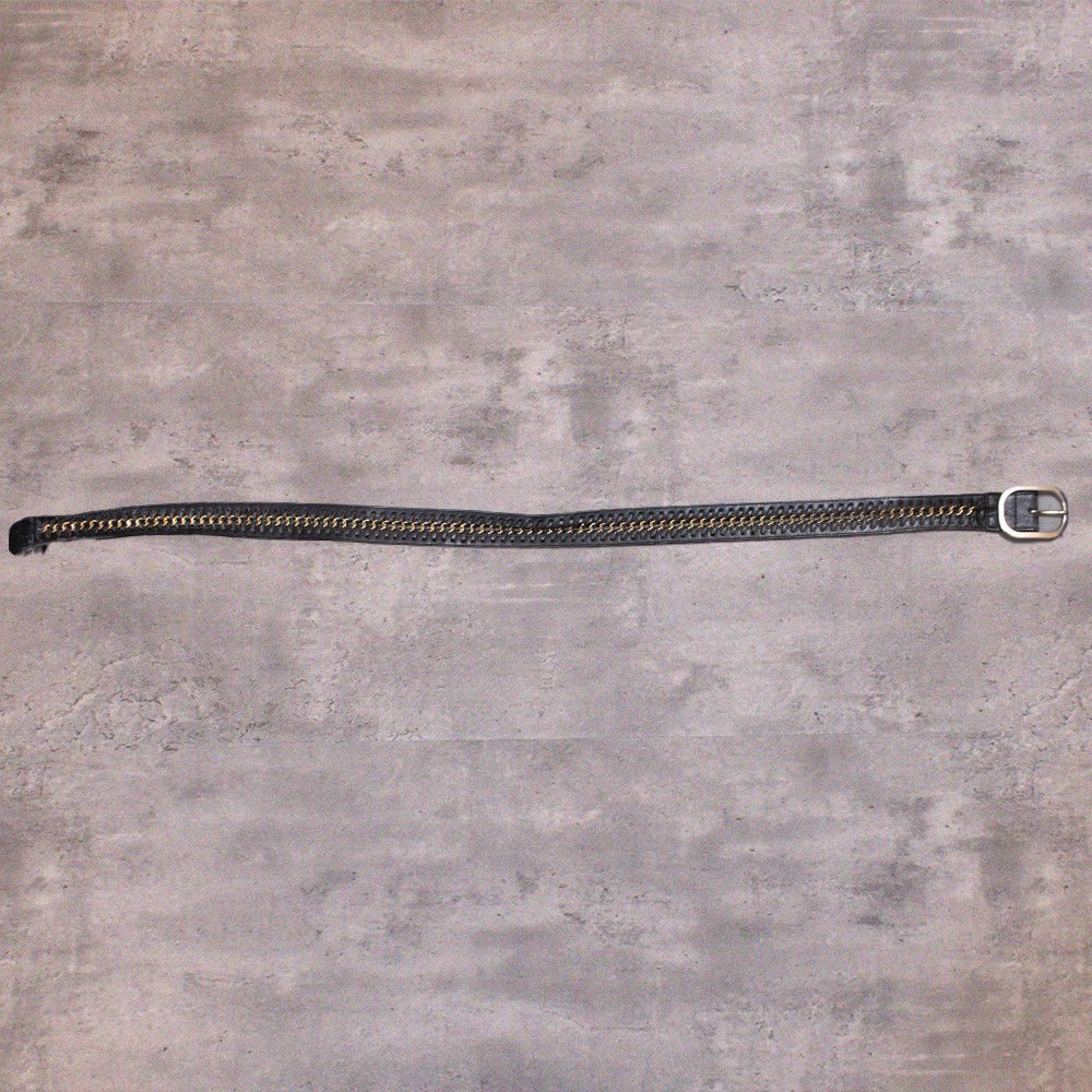 Japanese Brand Y2K 2000's 00's Woven Gold Chain Faux Leather Black Belt Size 34 - 1 Thumbnail