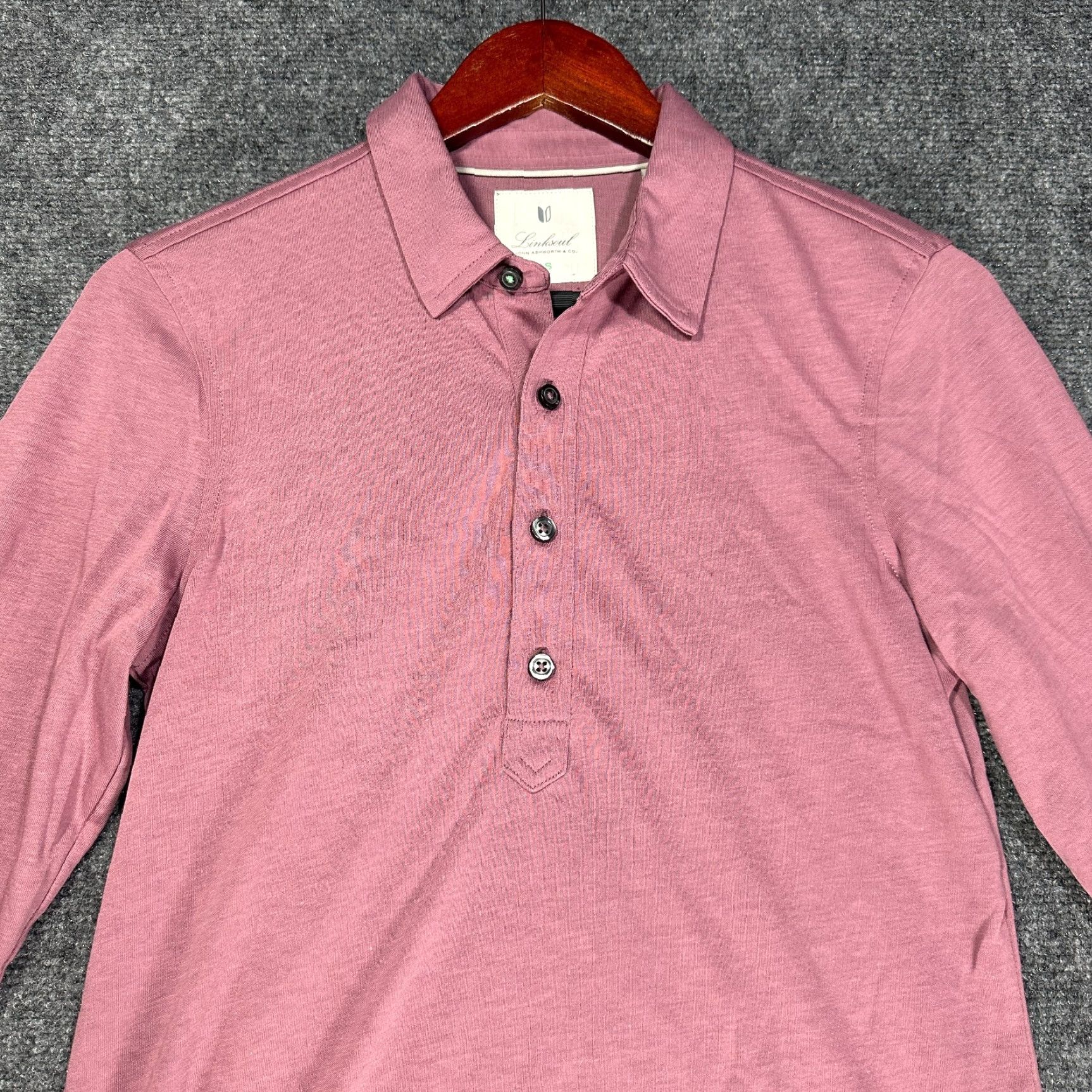 Vintage Linksoul Polo Shirt Mens S Long Sleeve Mauve Pink Knit Split Hem Roll Tab Shirt Mens S Pink Knit Polo Size US S / EU 44-46 / 1 - 4 Thumbnail