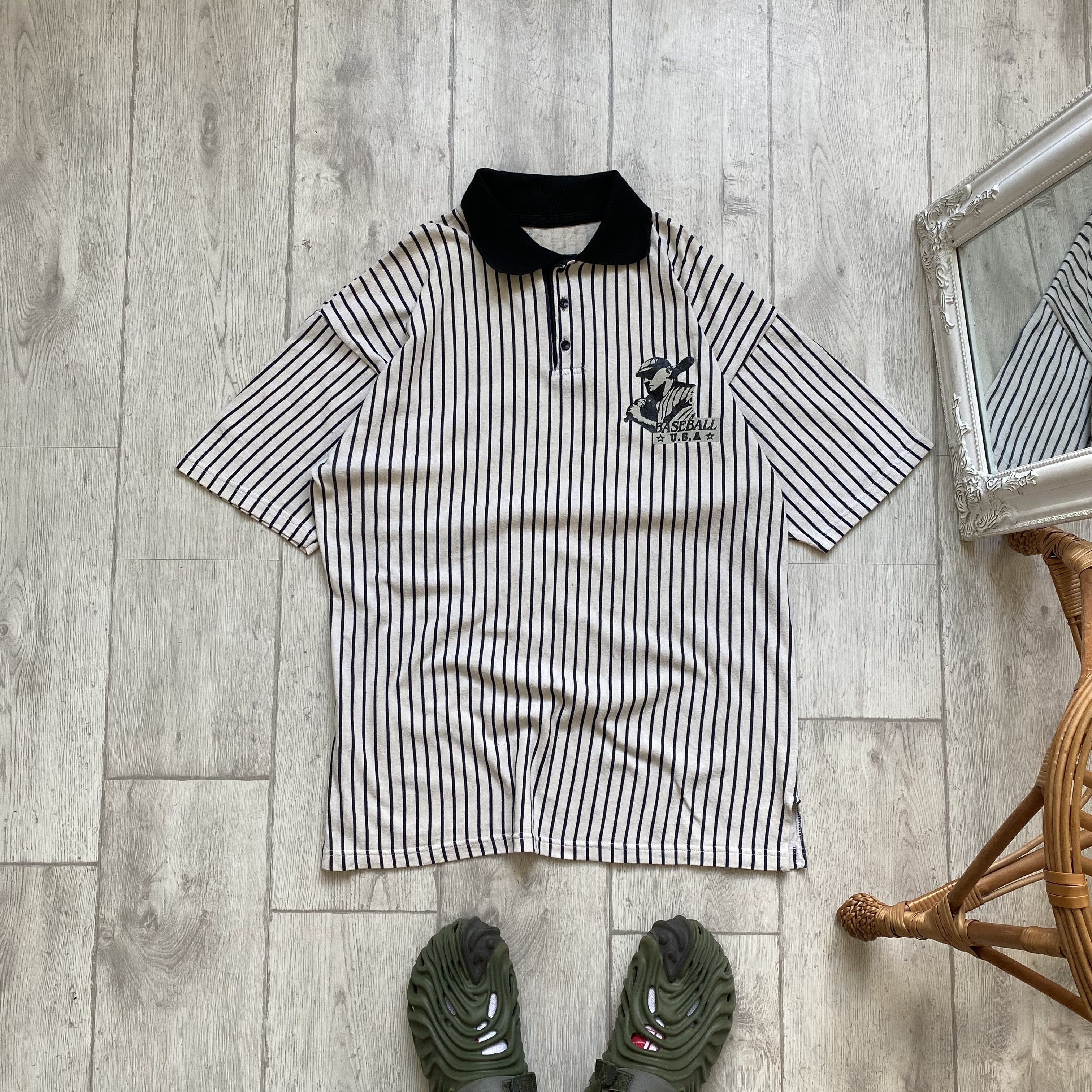 MLB Vintage 90s USA baseball jersey Striped Polo Mlb yankees Size US L / EU 52-54 / 3 - 1 Thumbnail