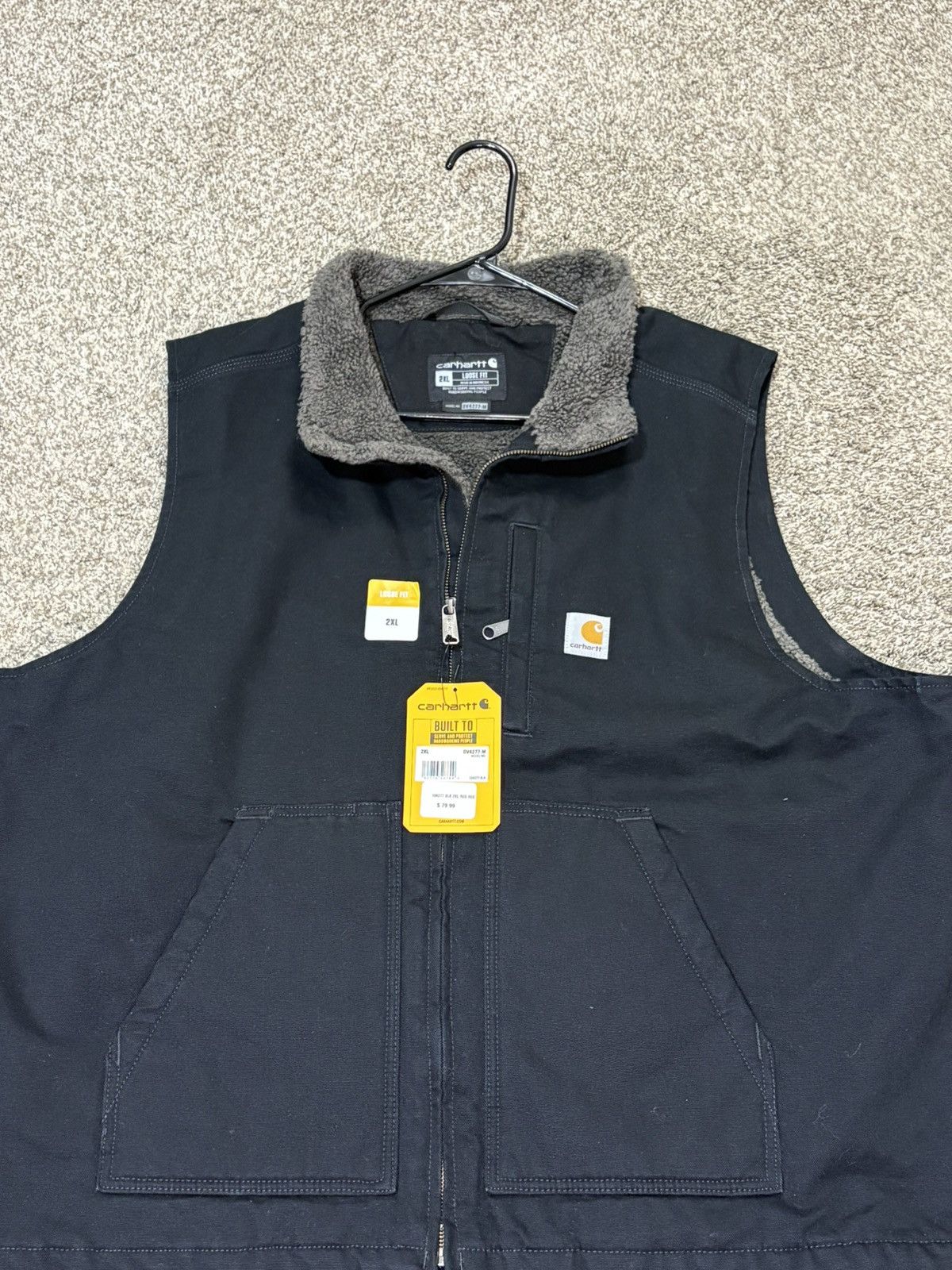 Carhartt Carhartt Men's Washed Duck Mock Neck Sherpa Lined Vest 2XL Size US XXL / EU 58 / 5 - 2 Thumbnail