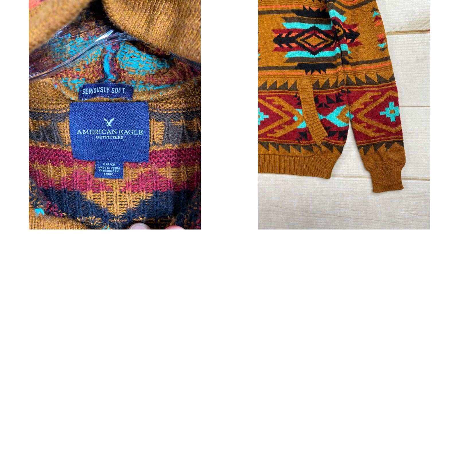 American Eagle Outfitters American Eagle Sweater Mens S Hooded Pullover Fair Isle Southwestern Pocket Size US S / EU 44-46 / 1 - 8 Thumbnail