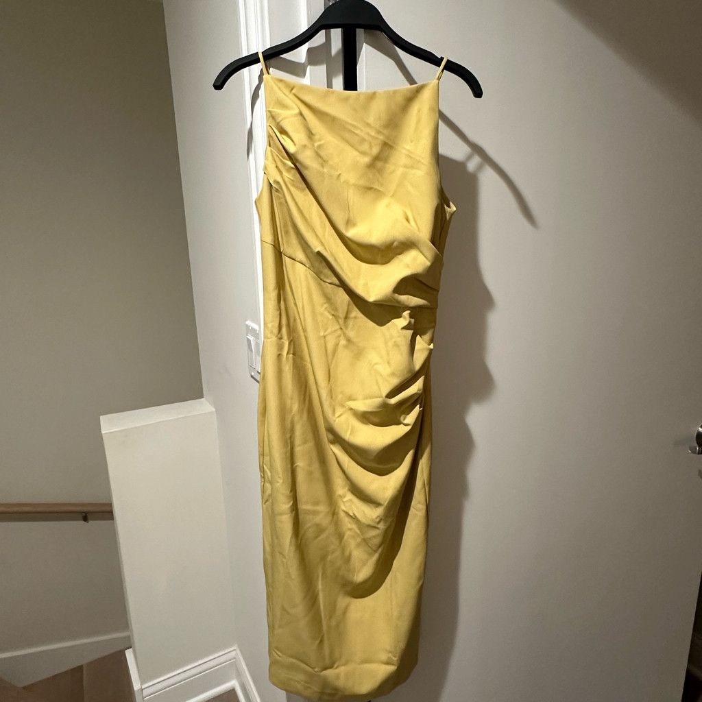 Zara Elegant Yellow Draped Boat Neckline Midi Dress Size S / US 4 / IT 40 - 5 Thumbnail