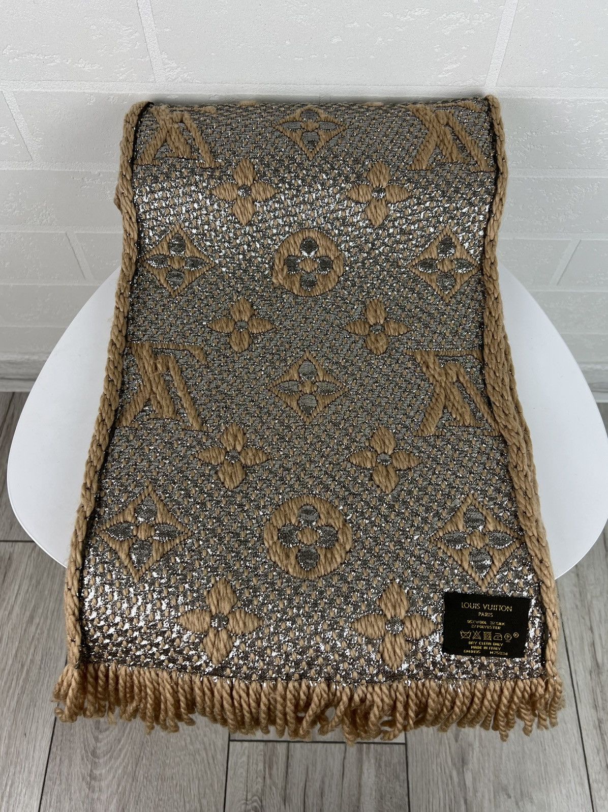 Louis Vuitton LOUIS VUITTON Scarf Echarpe LV Logomania Monogram Wool Silk Size ONE SIZE - 17 Thumbnail