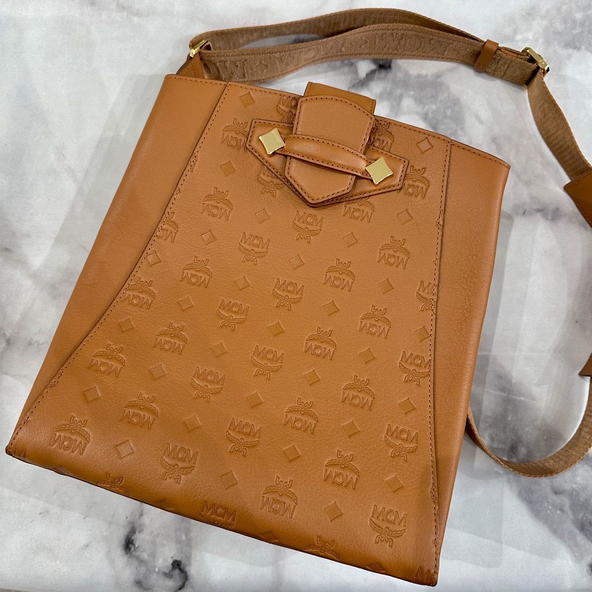NEW MCM COGNAC MONOGRAM CROSSBODY/SHOULDER BAG