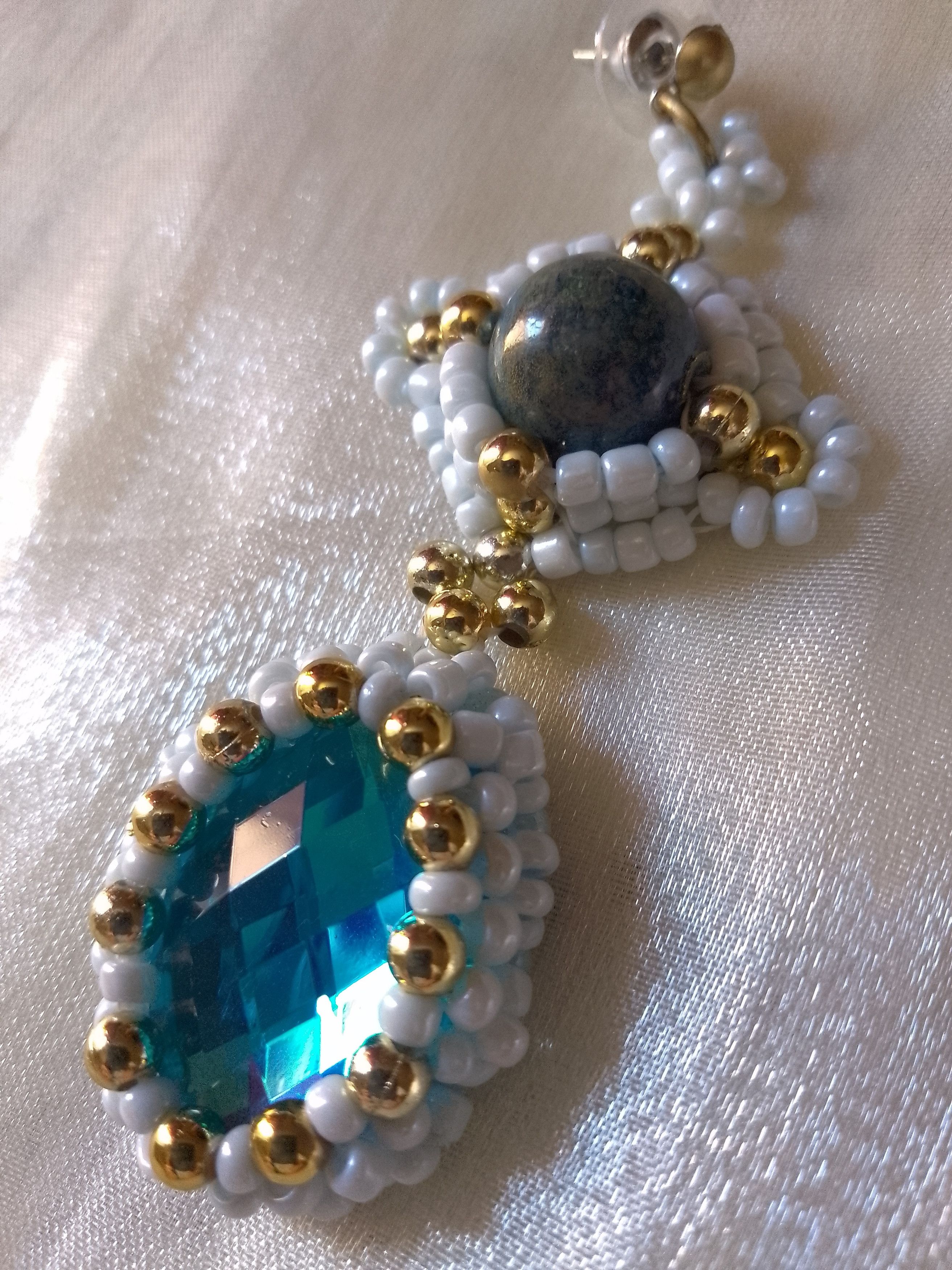 Handmade Earrings Zircon hard Lapis Lazuli gemstones Vintage style Size ONE SIZE - 4 Thumbnail