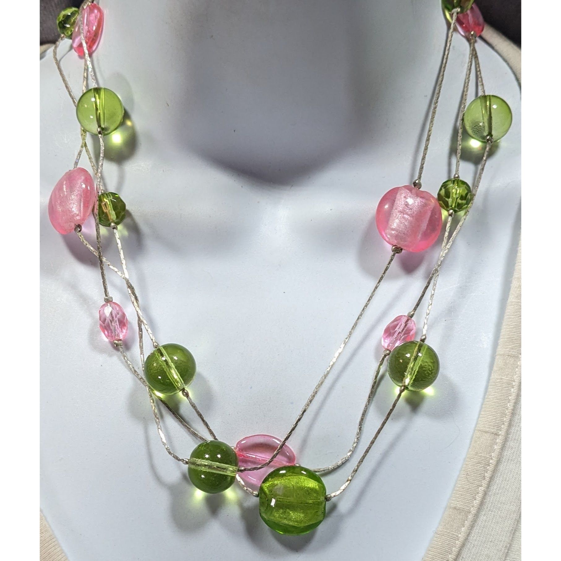 Other Whimsical Pink And Green Glass Layered Station Necklace Size ONE SIZE - 4 Thumbnail