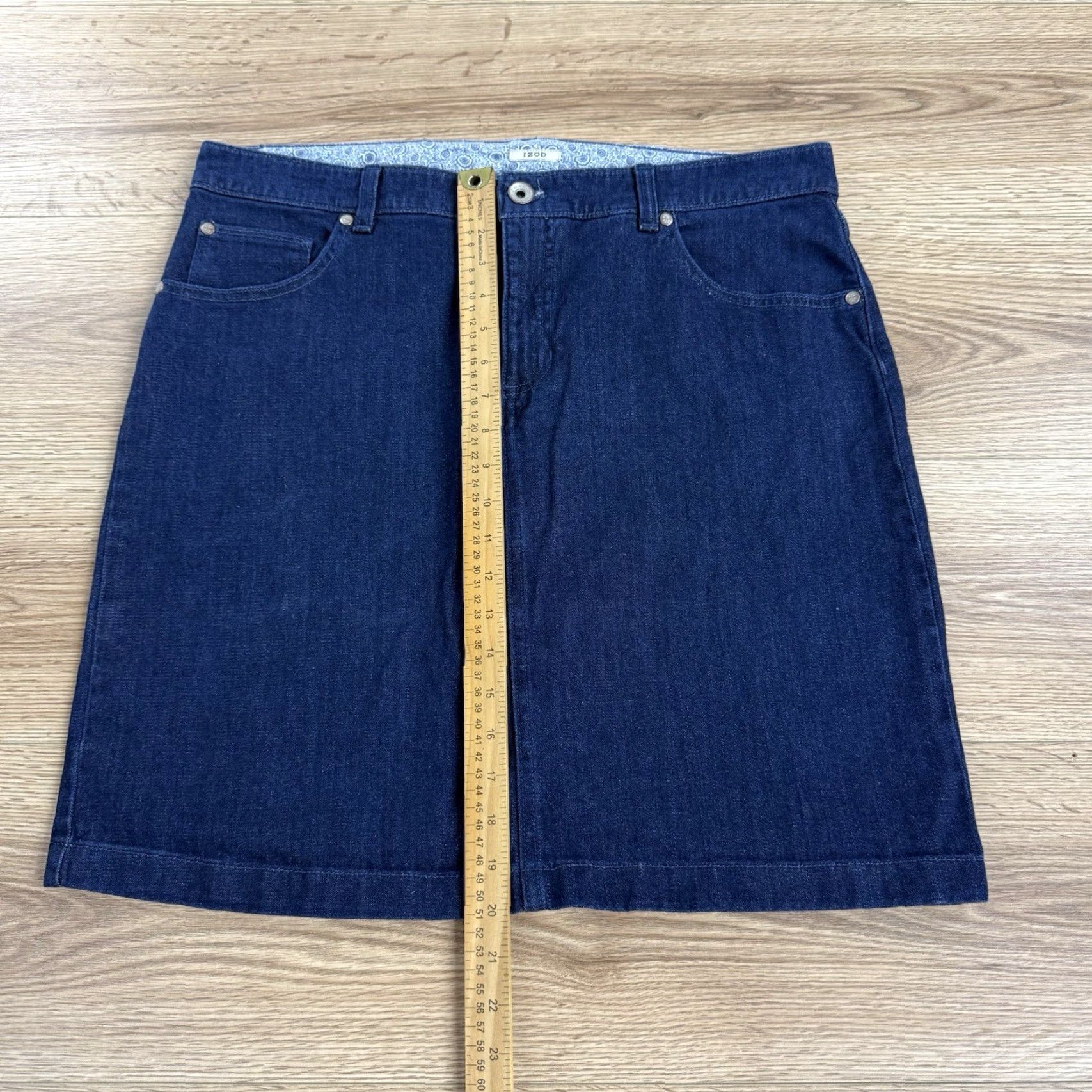 Izod VINTAGE IZOD Skirt Women 14 Denim A-Line Short Blue Stretch Casual Womens Size 36" / US 14 / IT 50 - 5 Thumbnail
