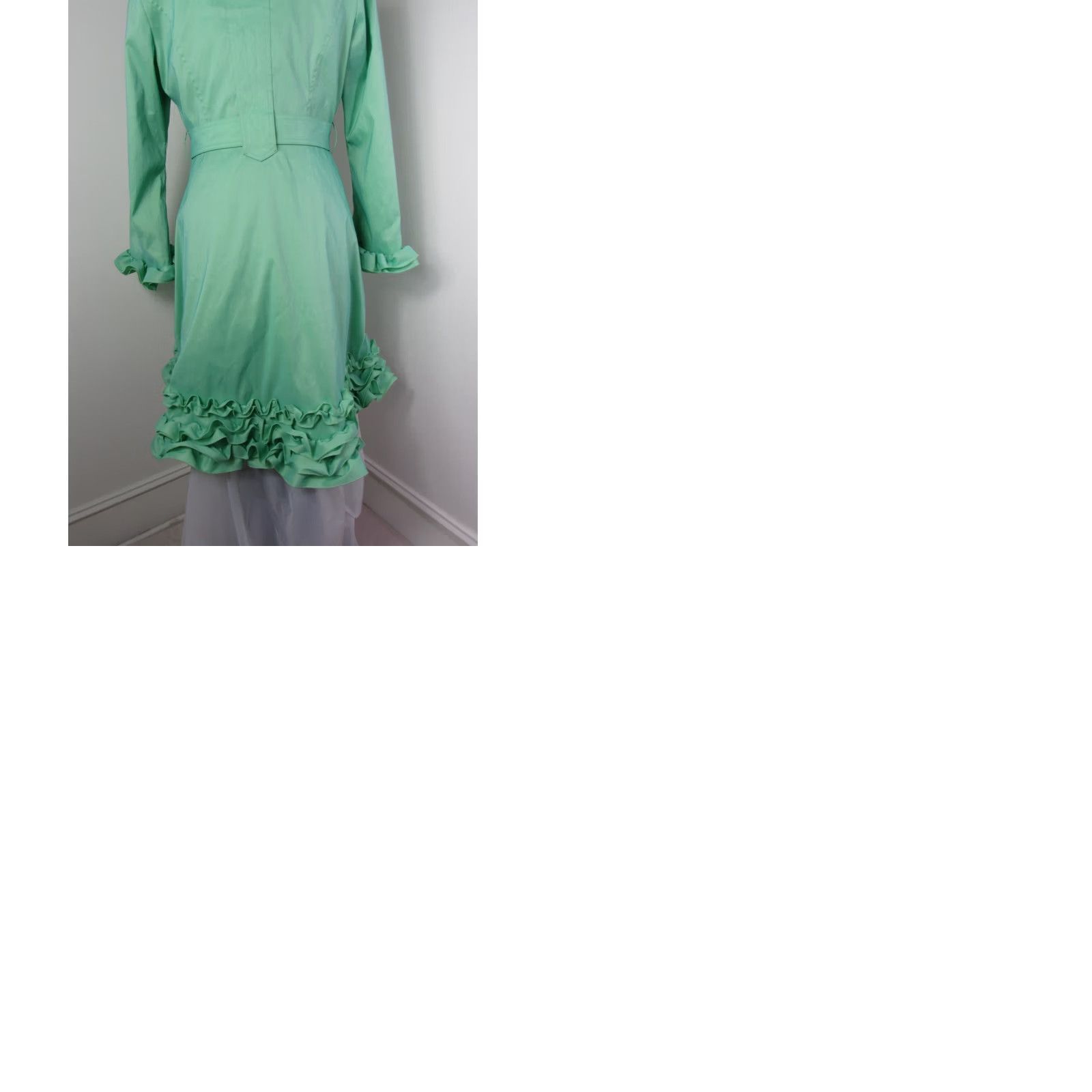 Vintage VINTAGE Samuel Dong Mint Green Ruffled Nylon Taffeta Belted Dress Coat - Medium Size M / US 6-8 / IT 42-44 - 10 Thumbnail