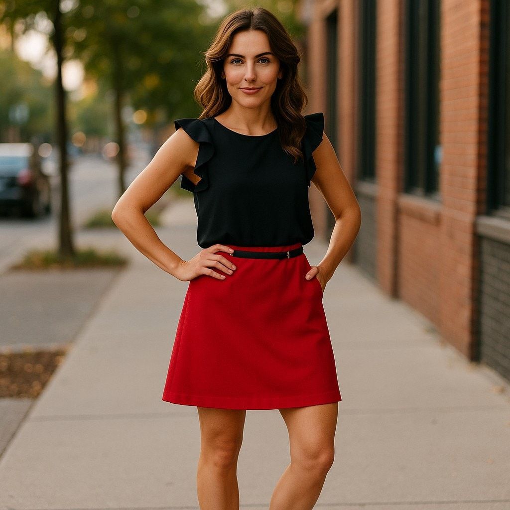 St. John Sport Red Skirt Black Bow Gold Heart Waistband 12