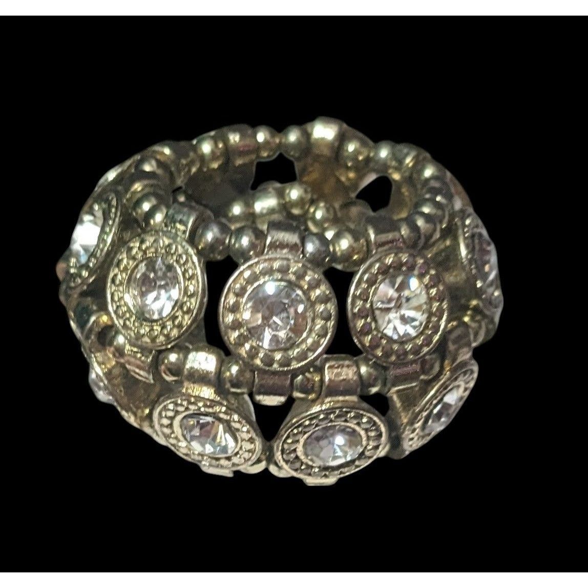 Other Chunky Gemmed Silver Tone Double Layer Beaded Stretch Ring S Size ONE SIZE - 1 Thumbnail