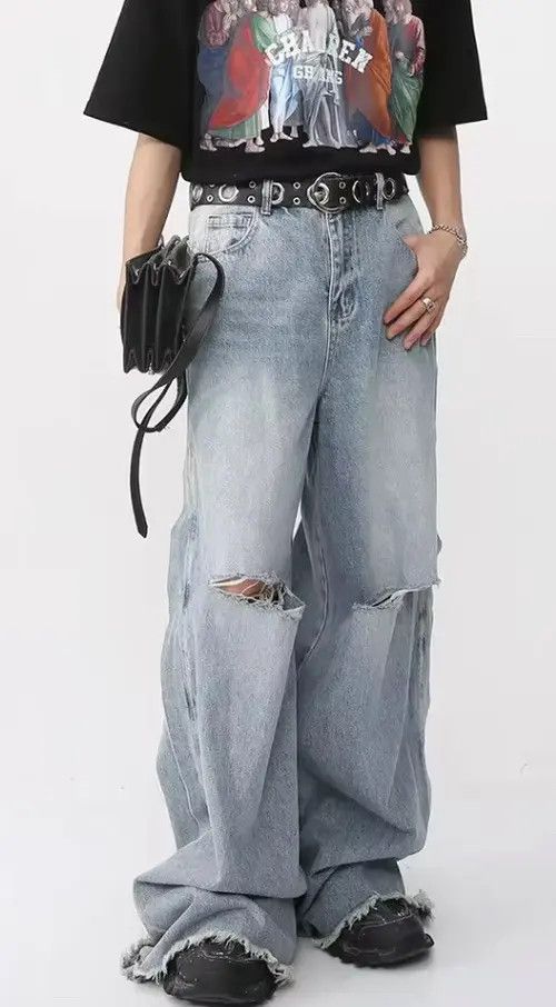 Japanese Brand Madoka x Misao Casual loose-fitting ripped denim trousers Size US 33 - 2 Thumbnail