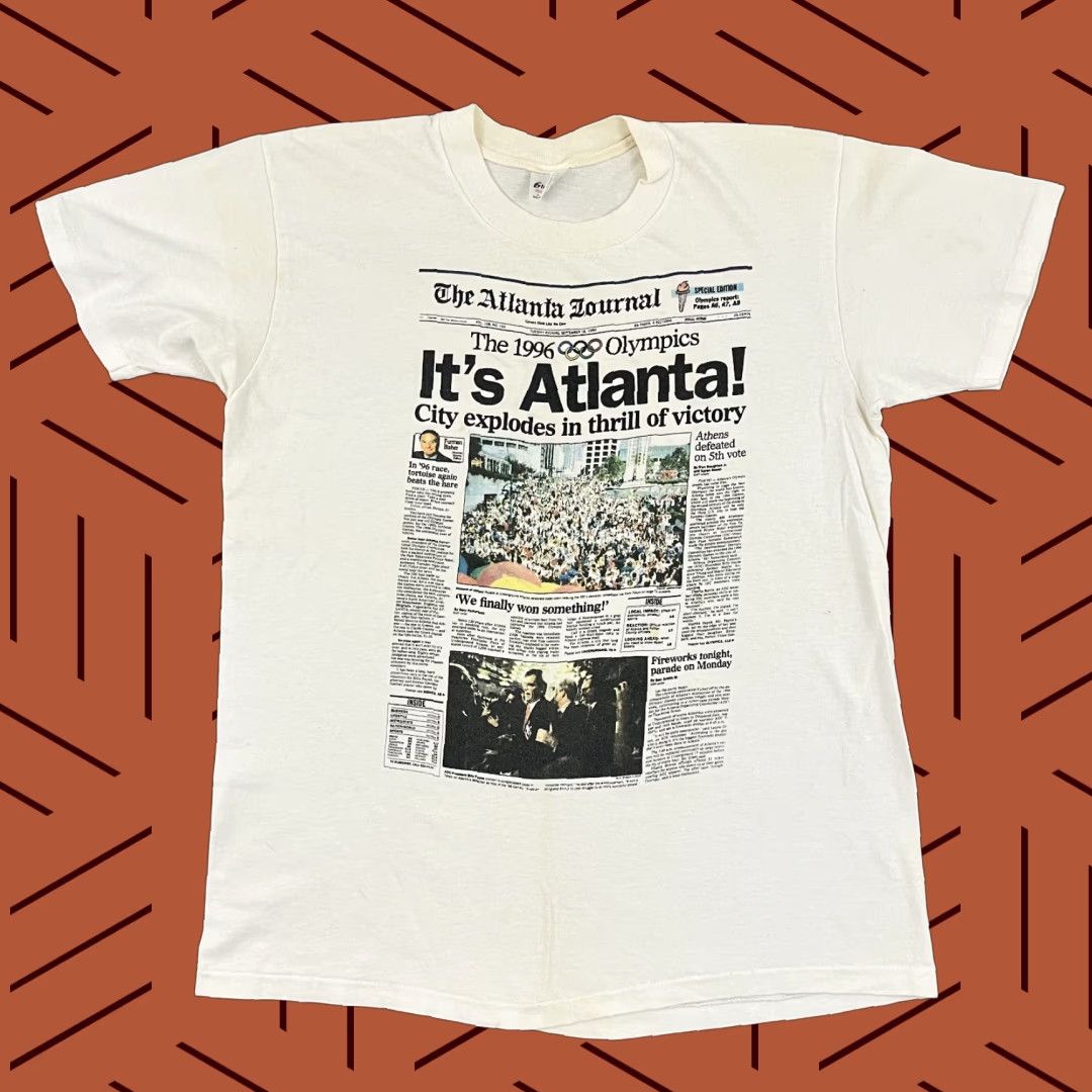 Vintage VTG 1996 Olympic Games Atlanta Shirt Mens Large Newspaper Graphic Stedman USA White Short Sleeve Crew Neck Logo USA 1996 Mens Large Size US L / EU 52-54 / 3 - 1 Thumbnail