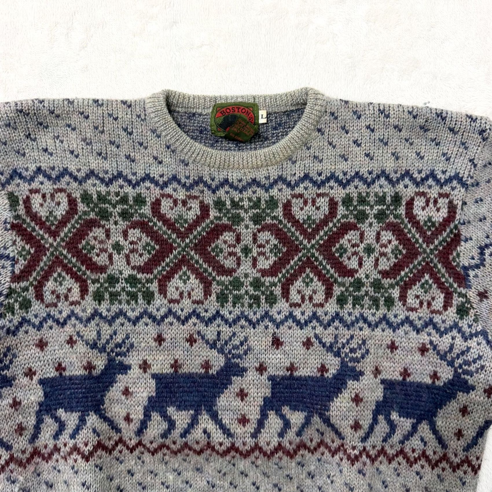 Vintage VINTAGE Boston Traders Sweater Mens Large Gray Wool Fair Isle Reindeer Christmas Christmas Size US L / EU 52-54 / 3 - 2 Thumbnail
