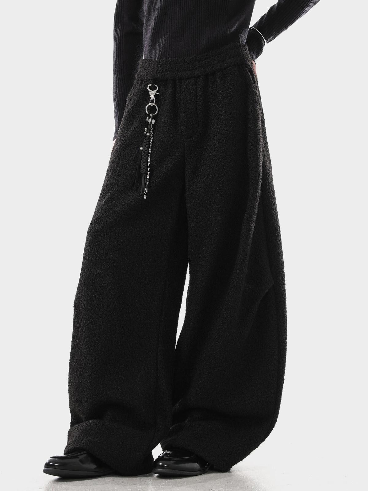 Black Wide Leg Fleece Sweatpants Cozy Lounge Pants