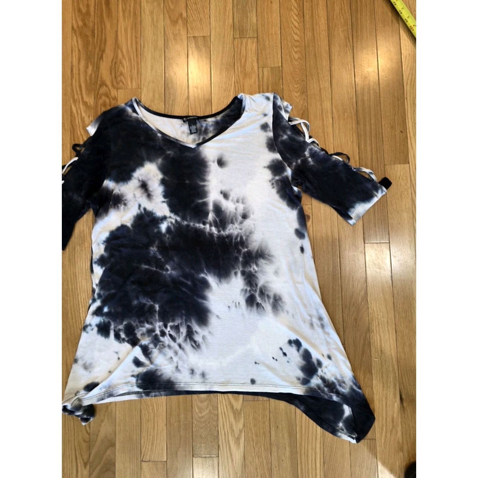 Vintage New Directions Tunic Top Womens L Pullover V-Neck 3/4 Sleeve Tie Dye Blue White Jersey Stretch Size L / US 10 / IT 46 - 5 Thumbnail