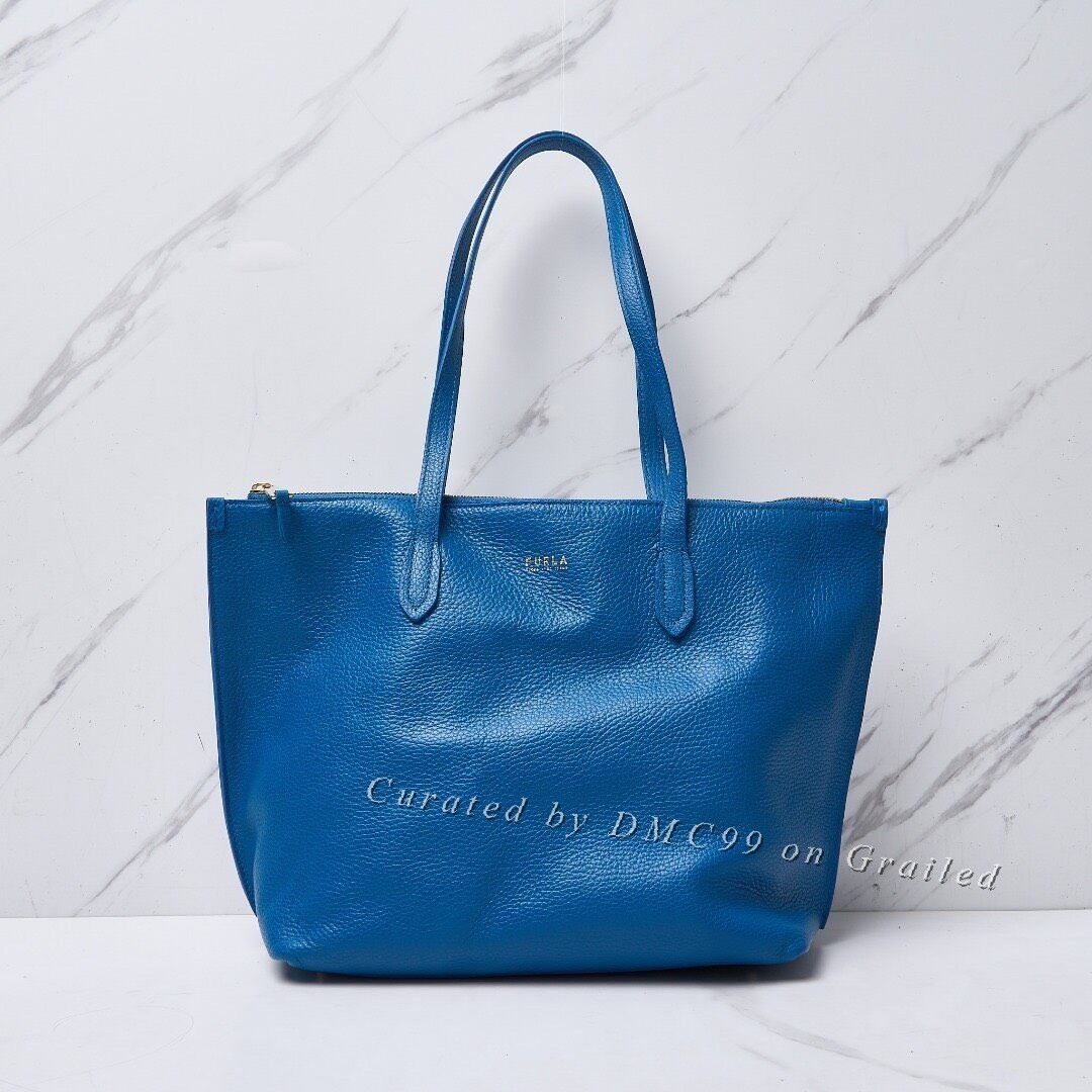 Furla Furla Blue Leather Gold Logo Tote Bag Size ONE SIZE - 1 Thumbnail