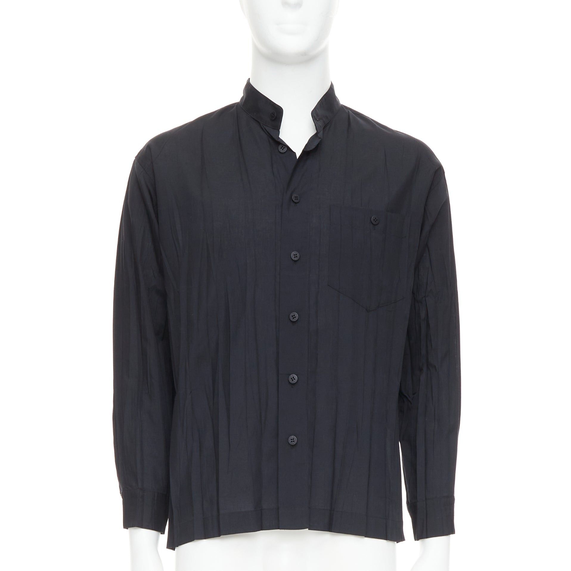 Issey Miyake ISSEY MIYAKE MEN black accordian plisse pleated button down shirt Sz1 S Size US S / EU 44-46 / 1 - 1 Thumbnail