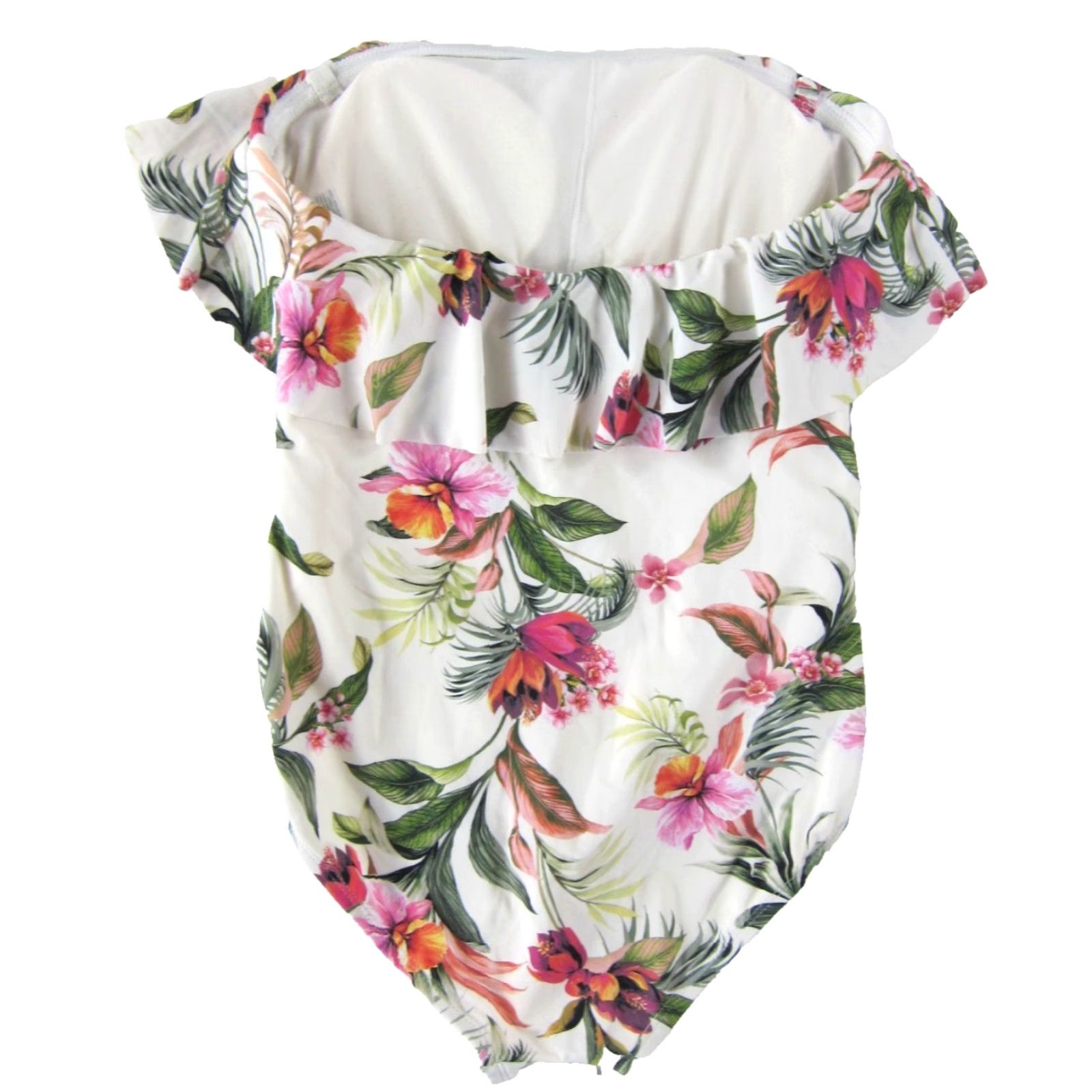 Vintage NWT Kona Sol Ivory Pink Green Tropical Floral Bandeau High Coverage Swimsuit S Size ONE SIZE - 2 Thumbnail