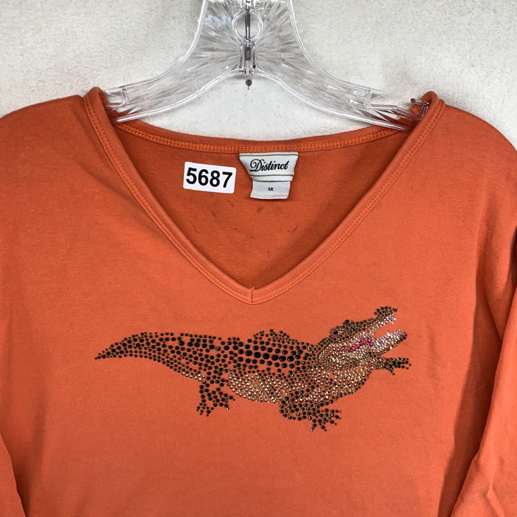 Vintage VINTAGE Women’s Cotton V-Neck T-Shirt 1X Plus Size Orange Alligator Sequin Embellished Beach Casual Size XL / US 12-14 / IT 48-50 - 5 Thumbnail