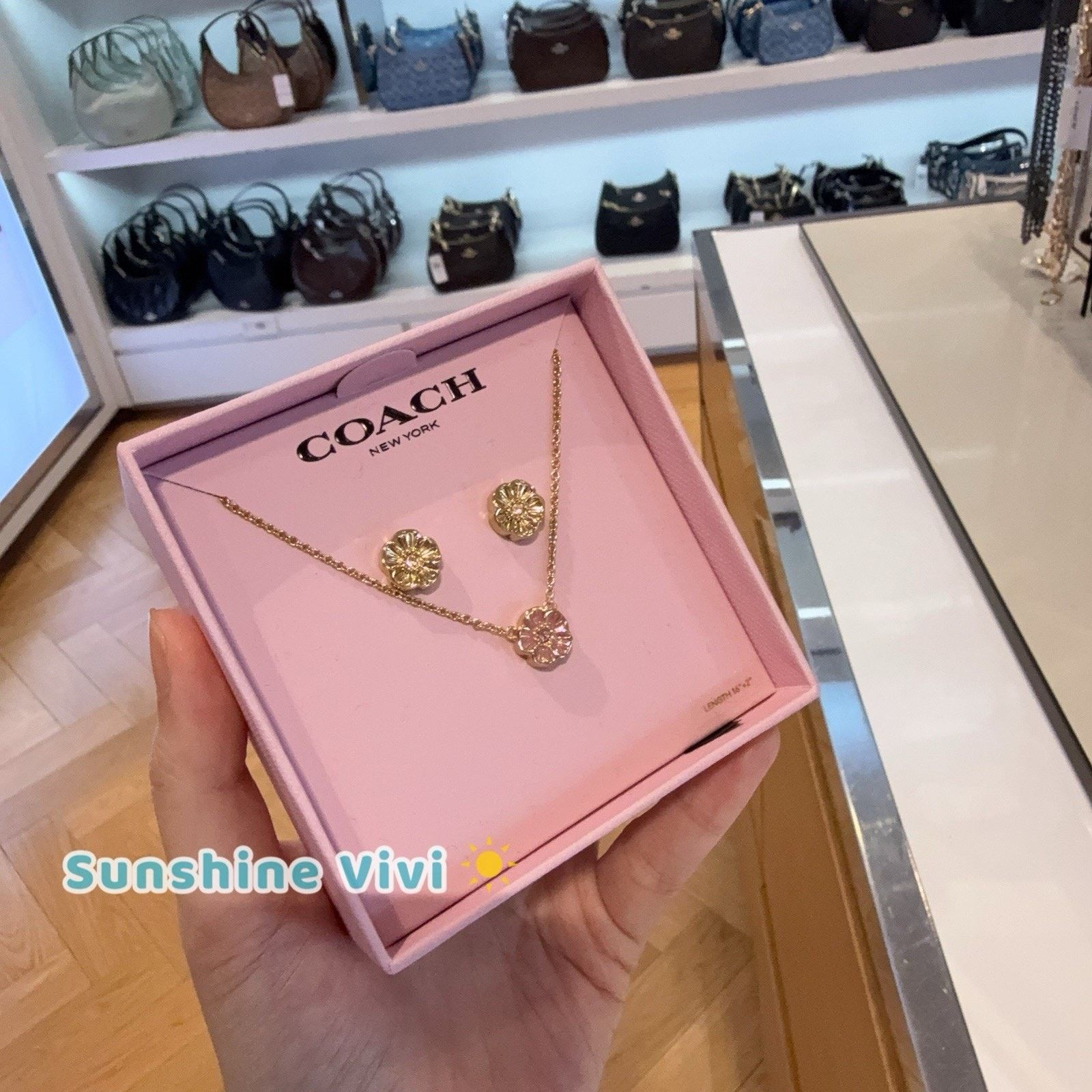 Coach NWT Coach Enamel Tea Rose Earrings & Necklace Set CEM51 Size ONE SIZE - 5 Thumbnail