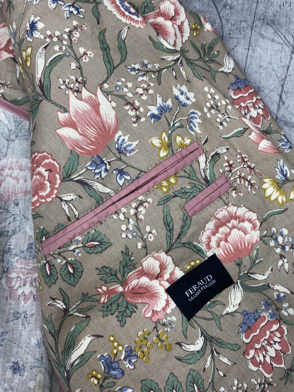 Gianni Feraud Gianni Feraud Mens Floral Linen Blend Blazer Jacket Cream Size 44R - 19 Thumbnail