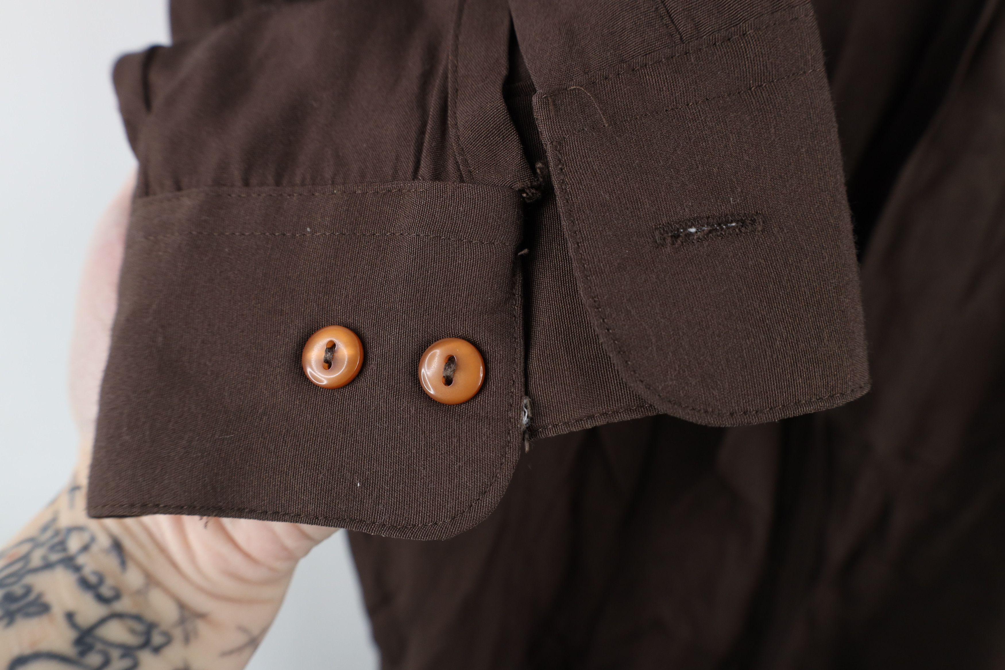 Vintage Vintage 90s Streetwear Blank Band Collar Button Shirt Brown Size US XL / EU 56 / 4 - 4 Thumbnail